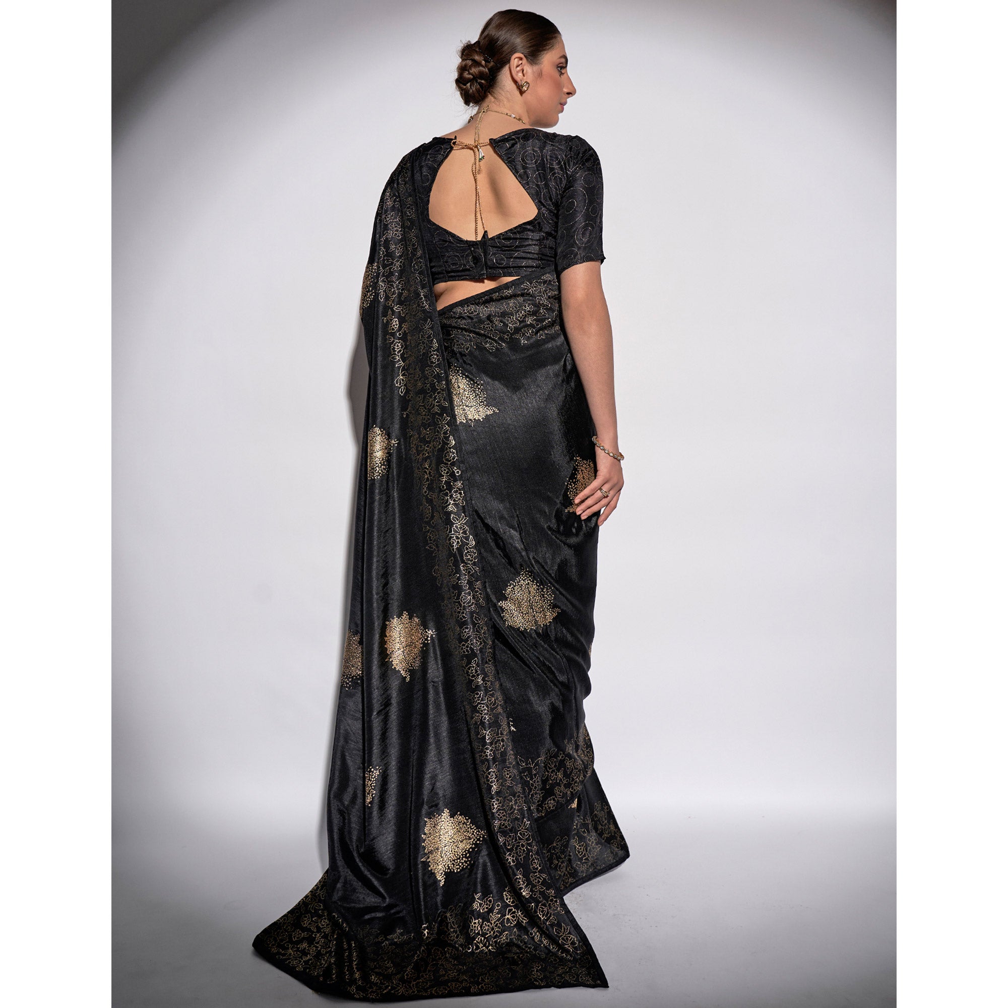 Black Foil Print Georgette Fabric Saree