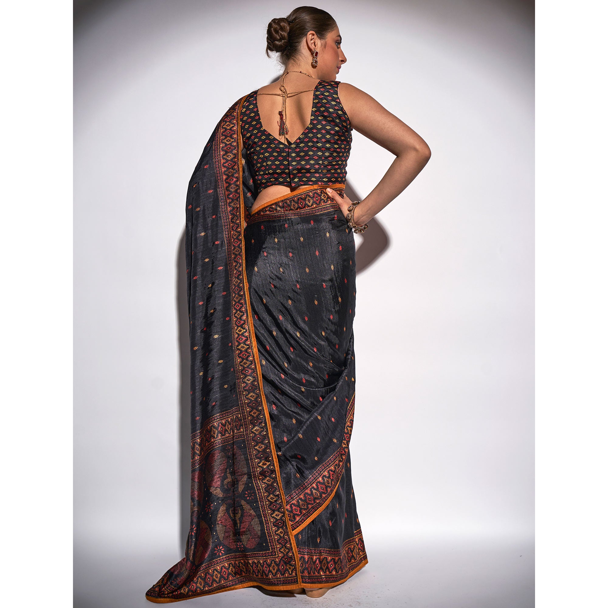 Black Foil Print Georgette Fabric Saree