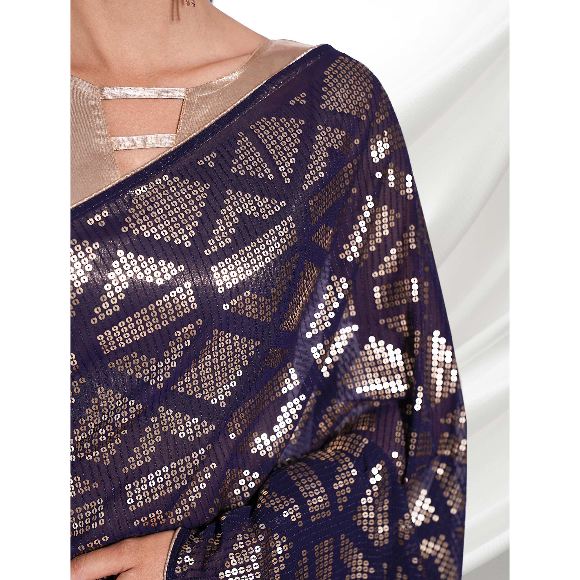 Navy Blue Sequins Embroidered Georgette Saree