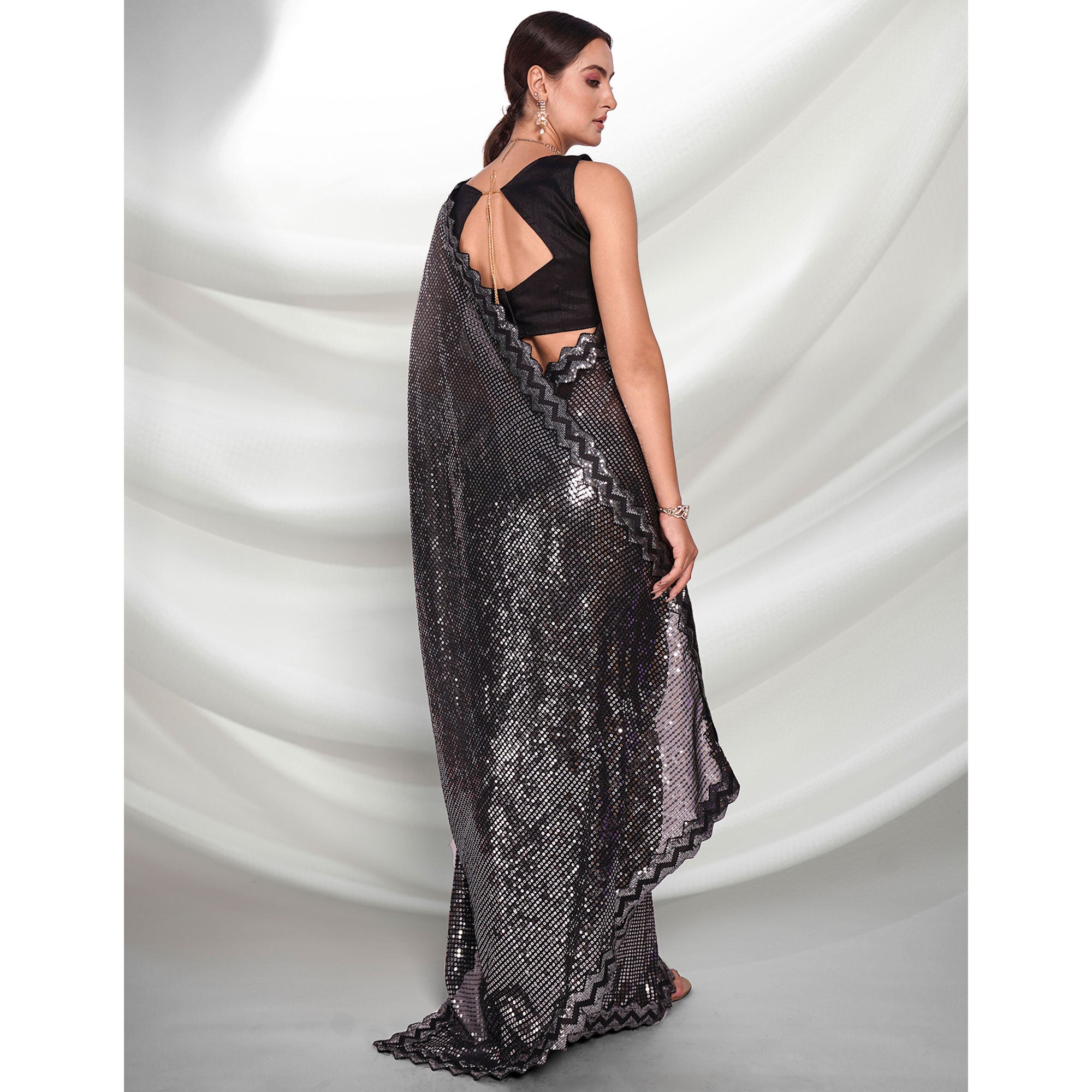 Black Sequins Embroidered Georgette Saree