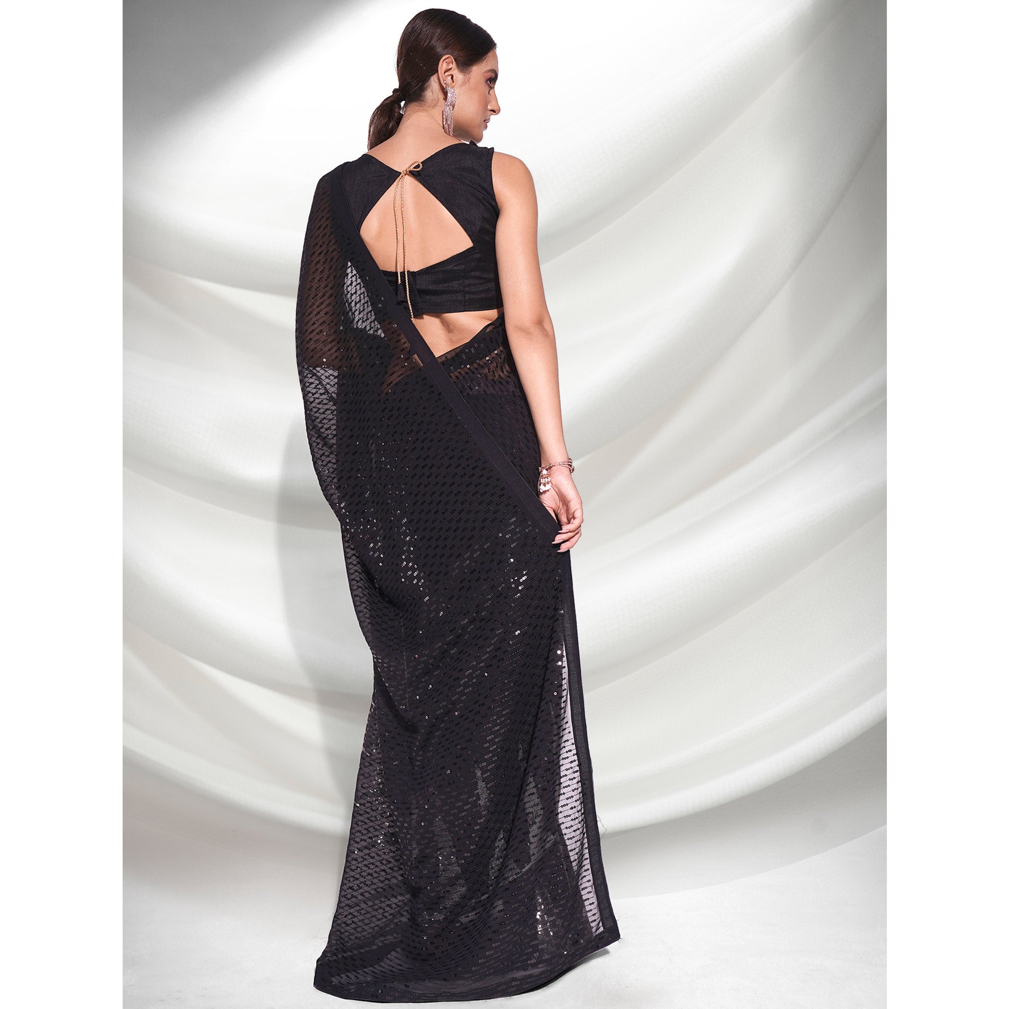 Black Sequins Embroidered Georgette Saree