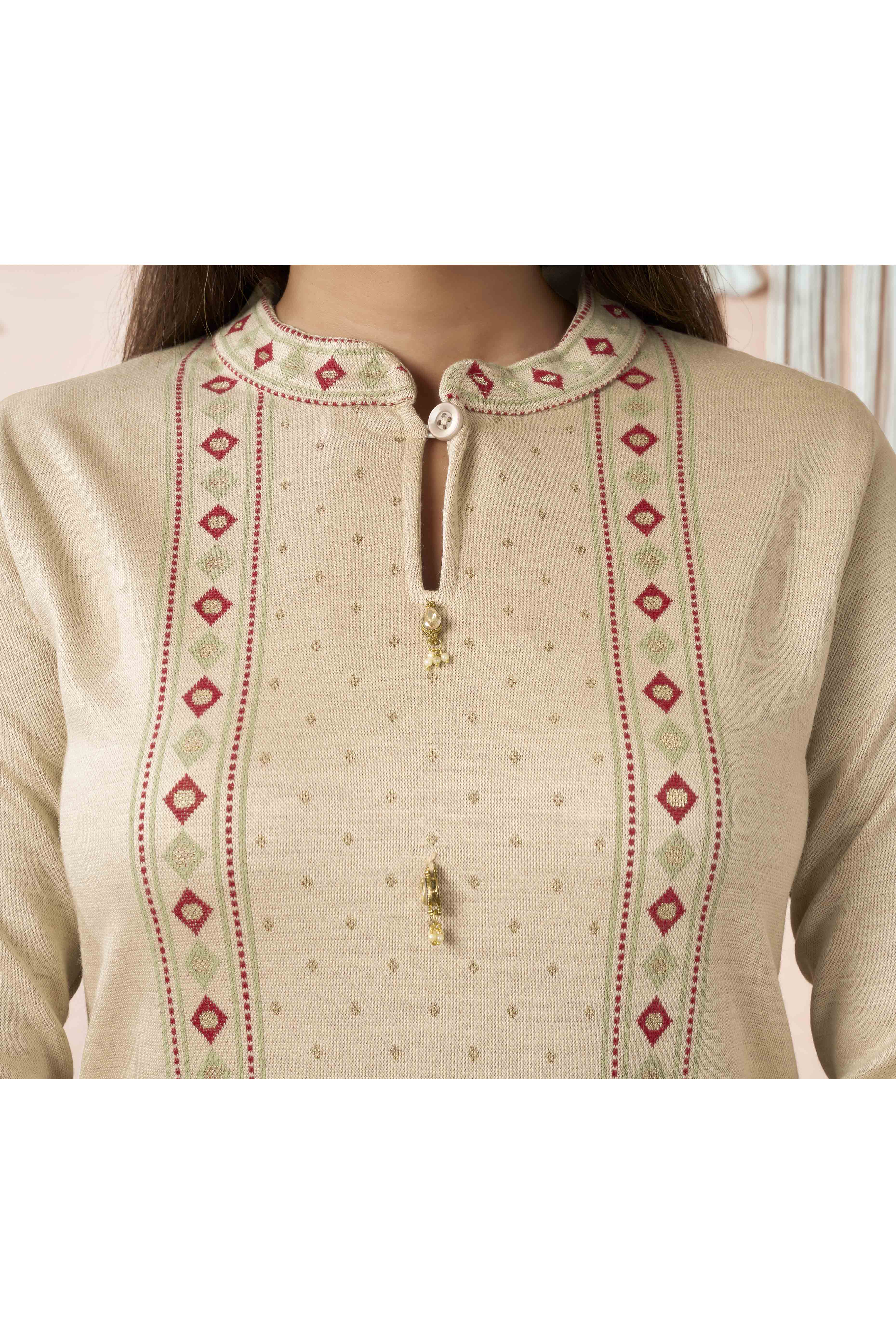 Beige Weaving Woolen Straight Salwar Suit