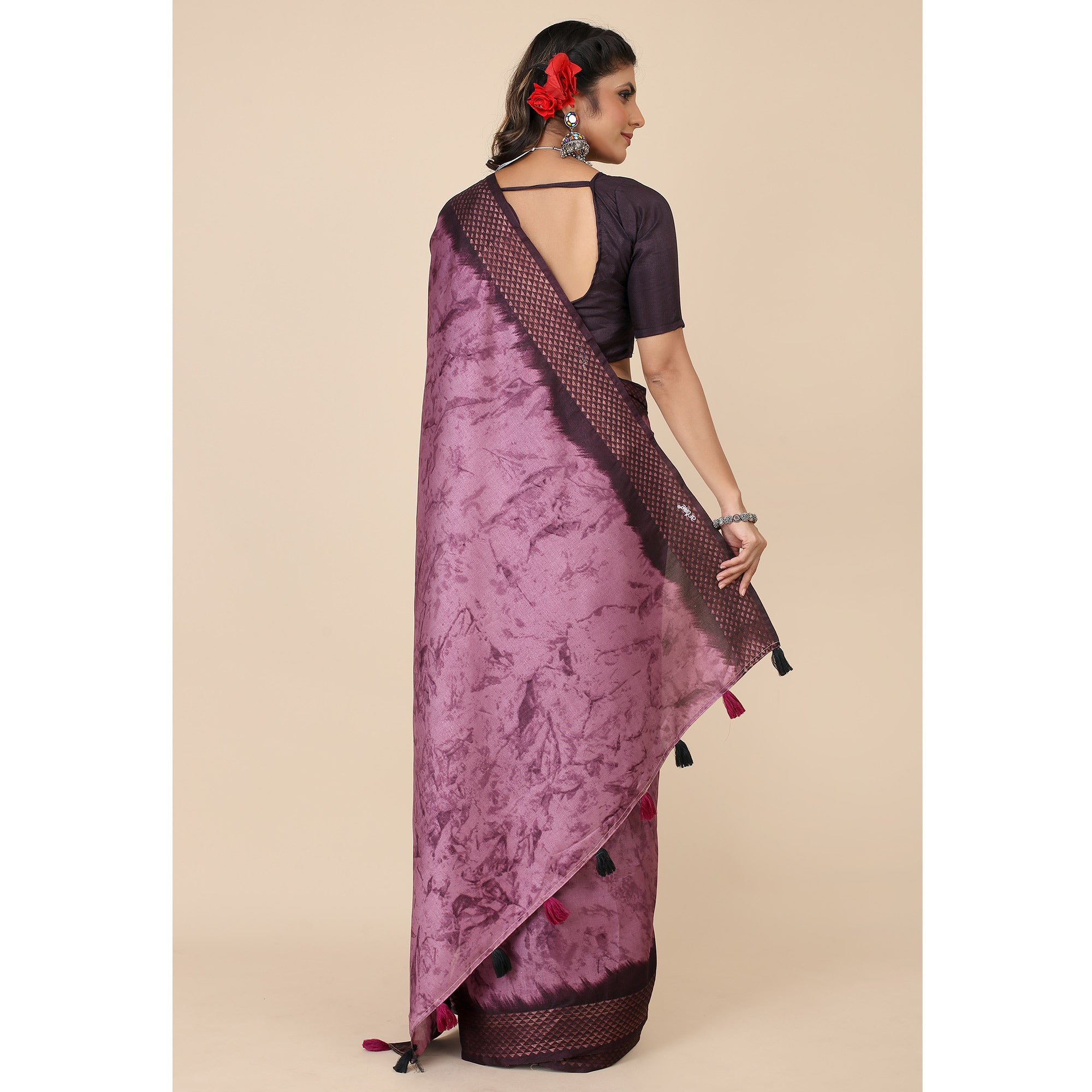 Purple Printed Cotton Silk Saree With Zari Border