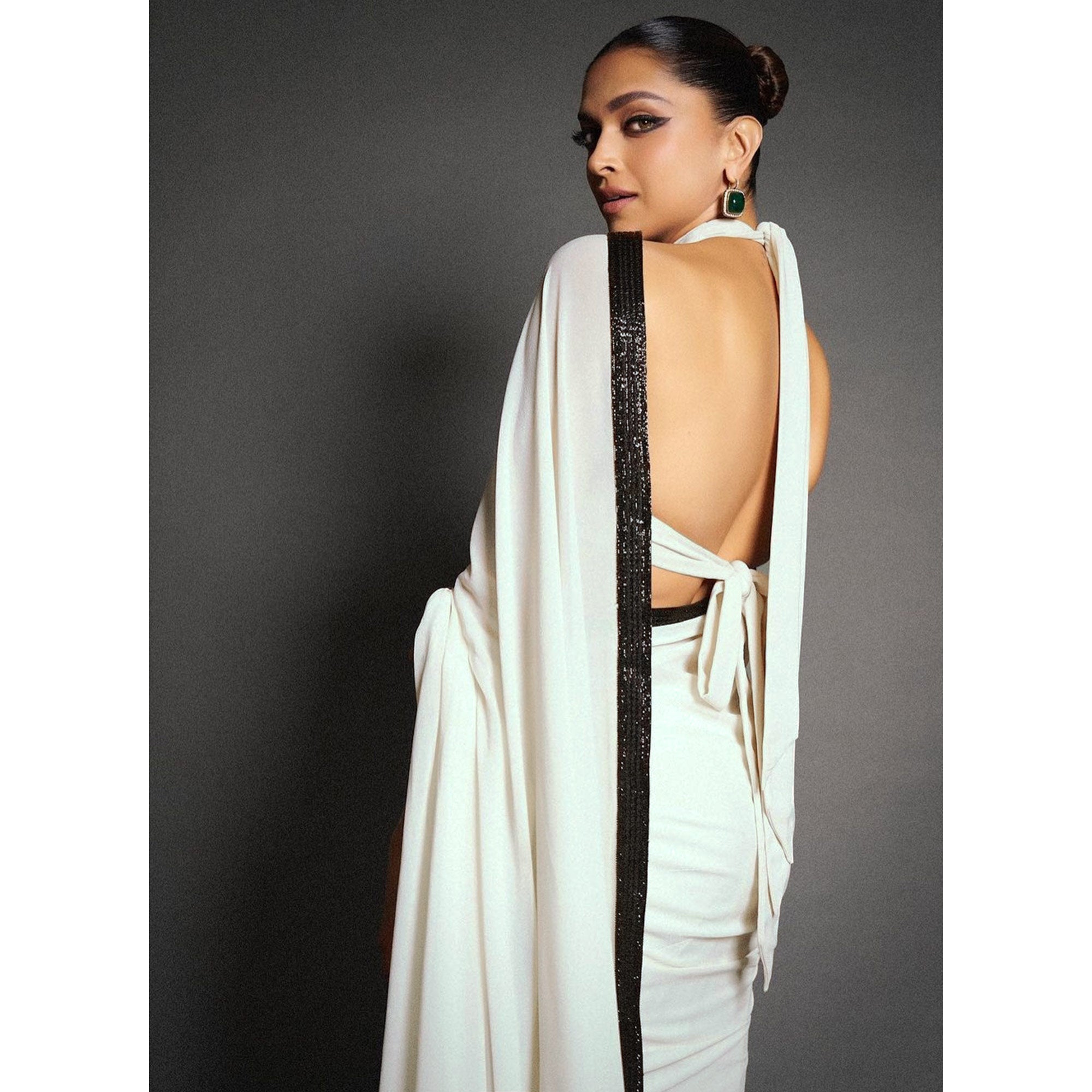 White Solid With Embroidered Border Georgette Saree