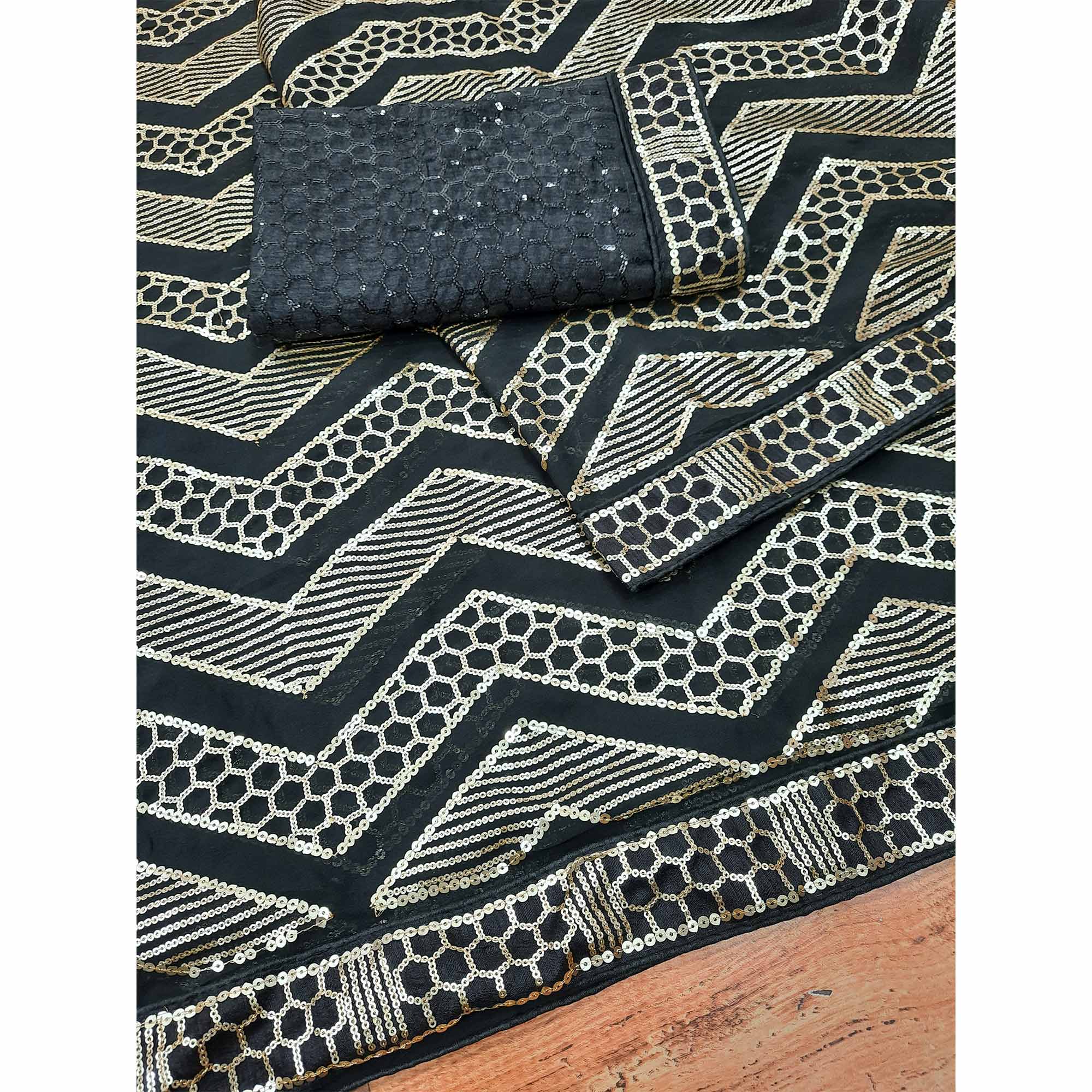 Black Sequins Embroidered Georgette Saree