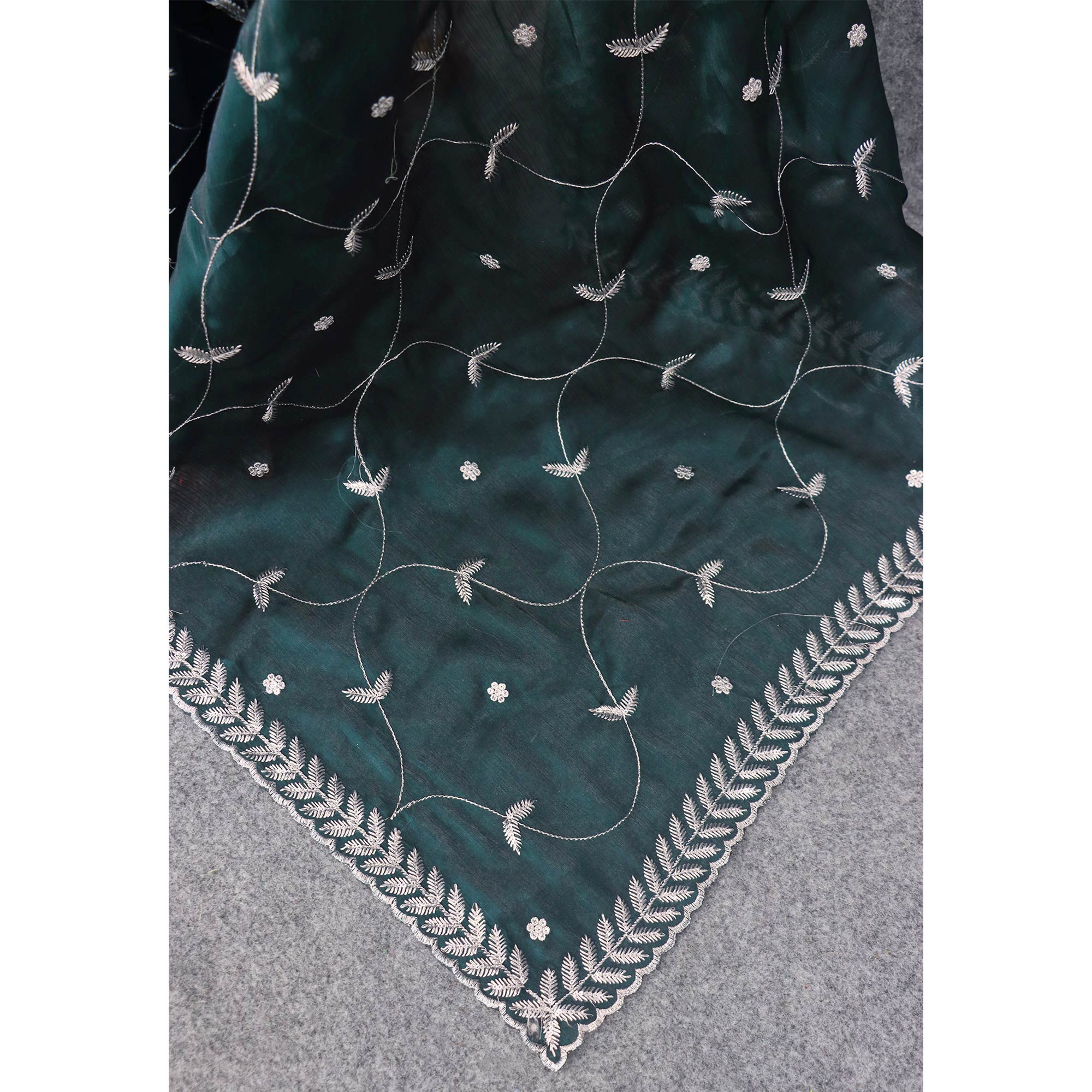 Dark Morpich Sequins Embroidered Chiffon Silk Saree