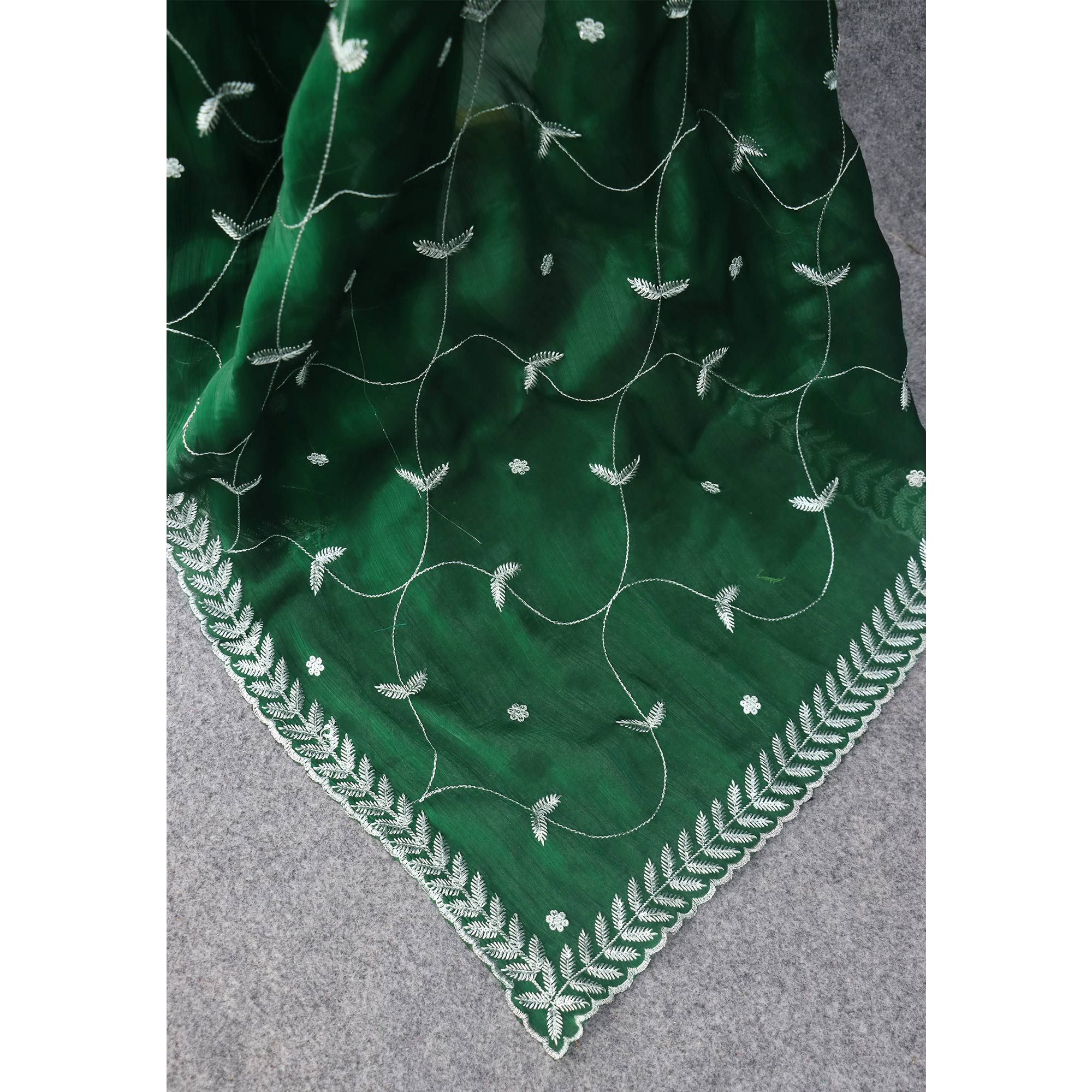 Green Sequins Embroidered Chiffon Silk Saree