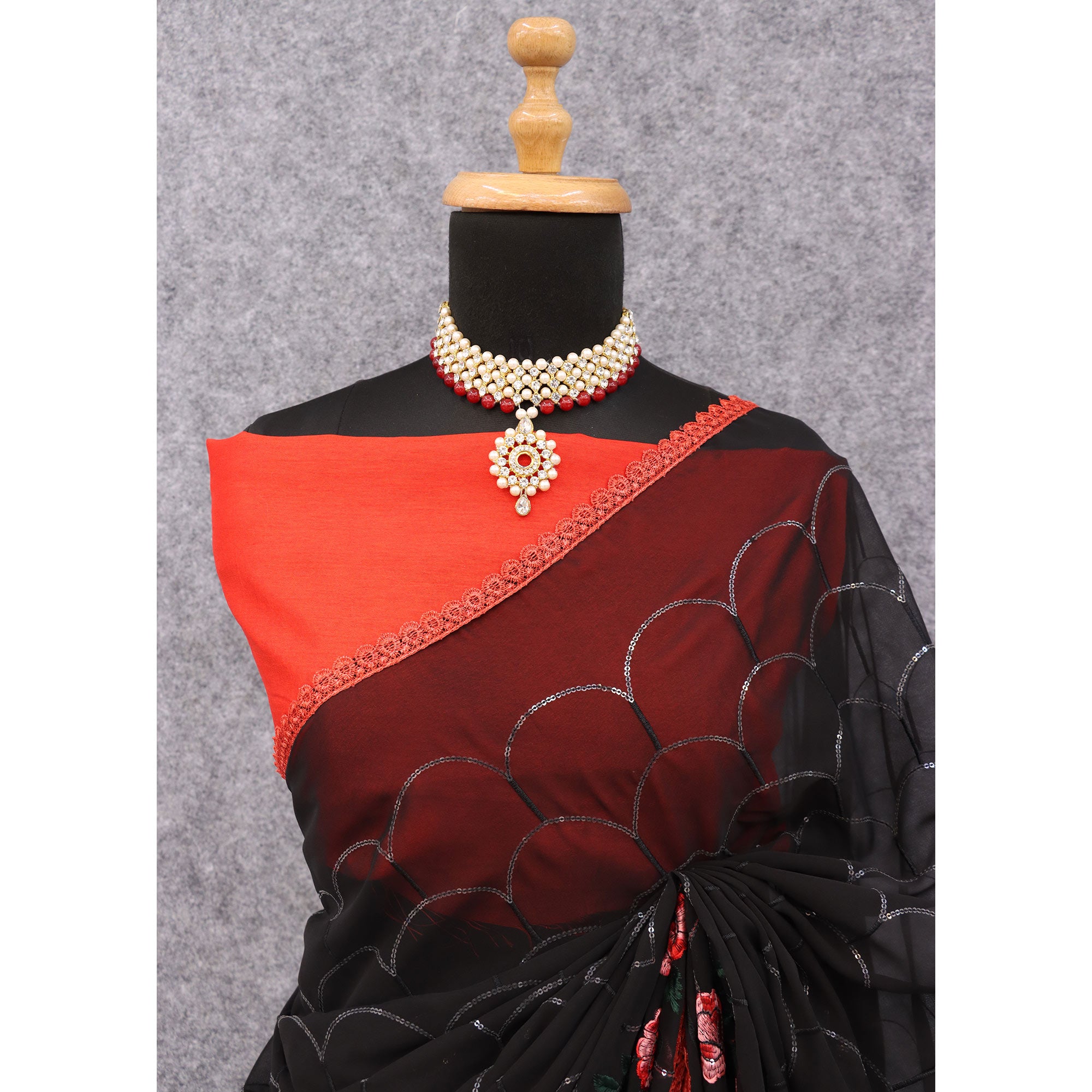 Black Floral Embroidered Georgette Saree