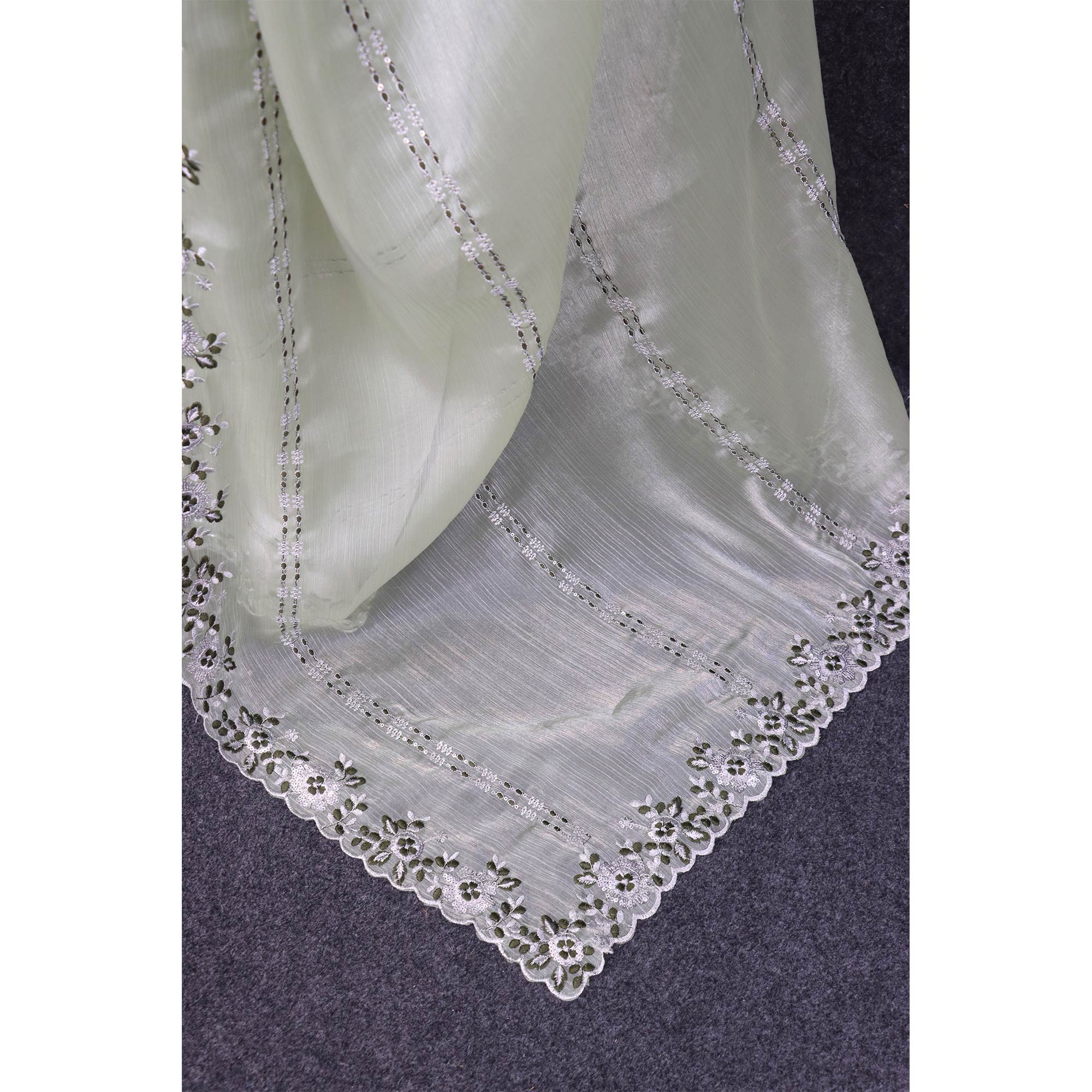 Green Sequins Embroidered Chiffon Saree