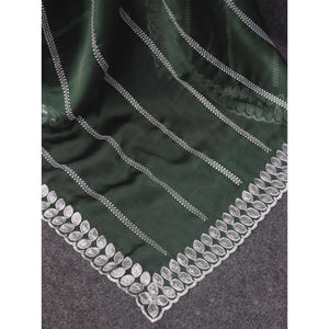 Bottle Green Sequins Embroidered Chiffon Silk Saree