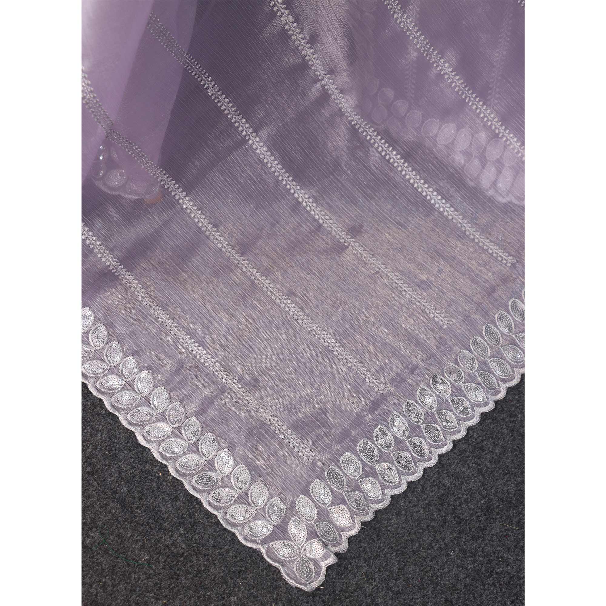 Lavender Sequins Embroidered Chiffon Silk Saree