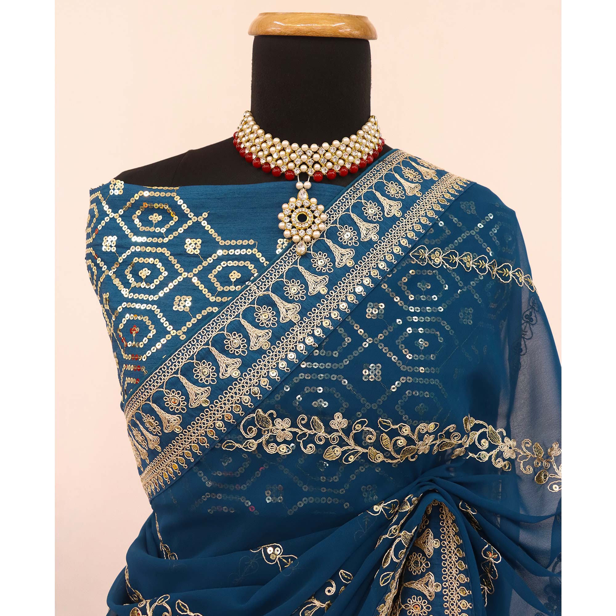Blue Sequins Embroidered Georgette Saree