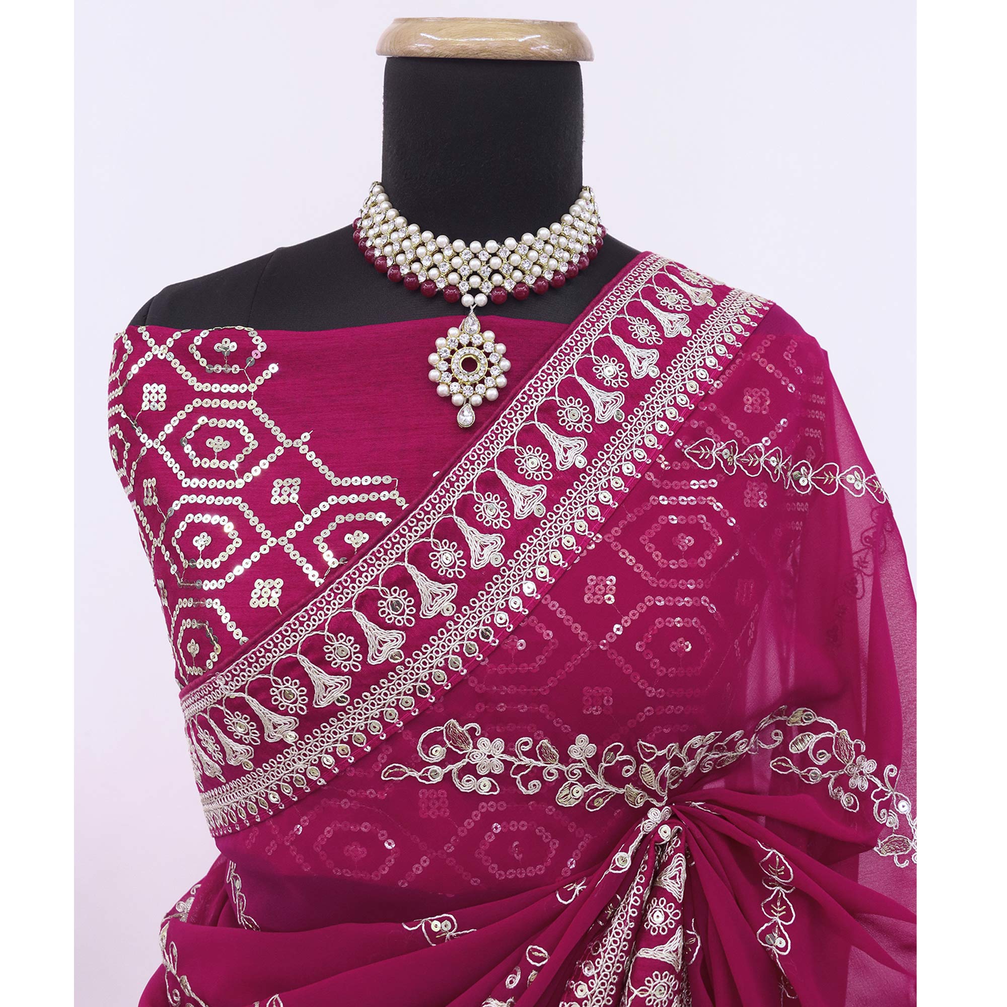 Pink Sequins Embroidered Georgette Saree