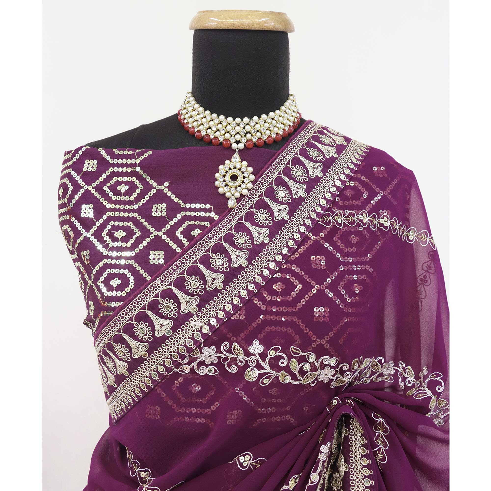 Purple Sequins Embroidered Georgette Saree