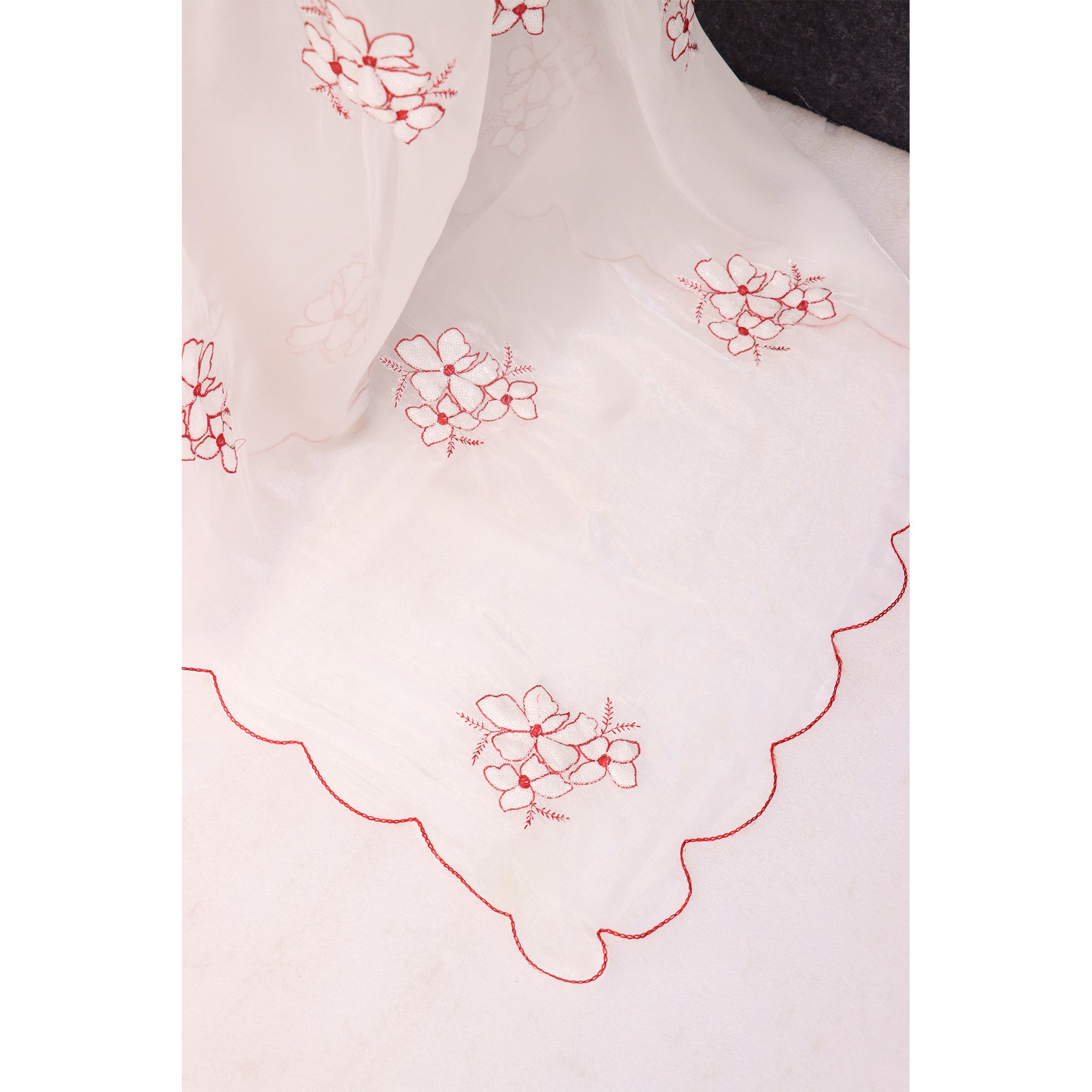 White Sequins Embroidered Satin Saree