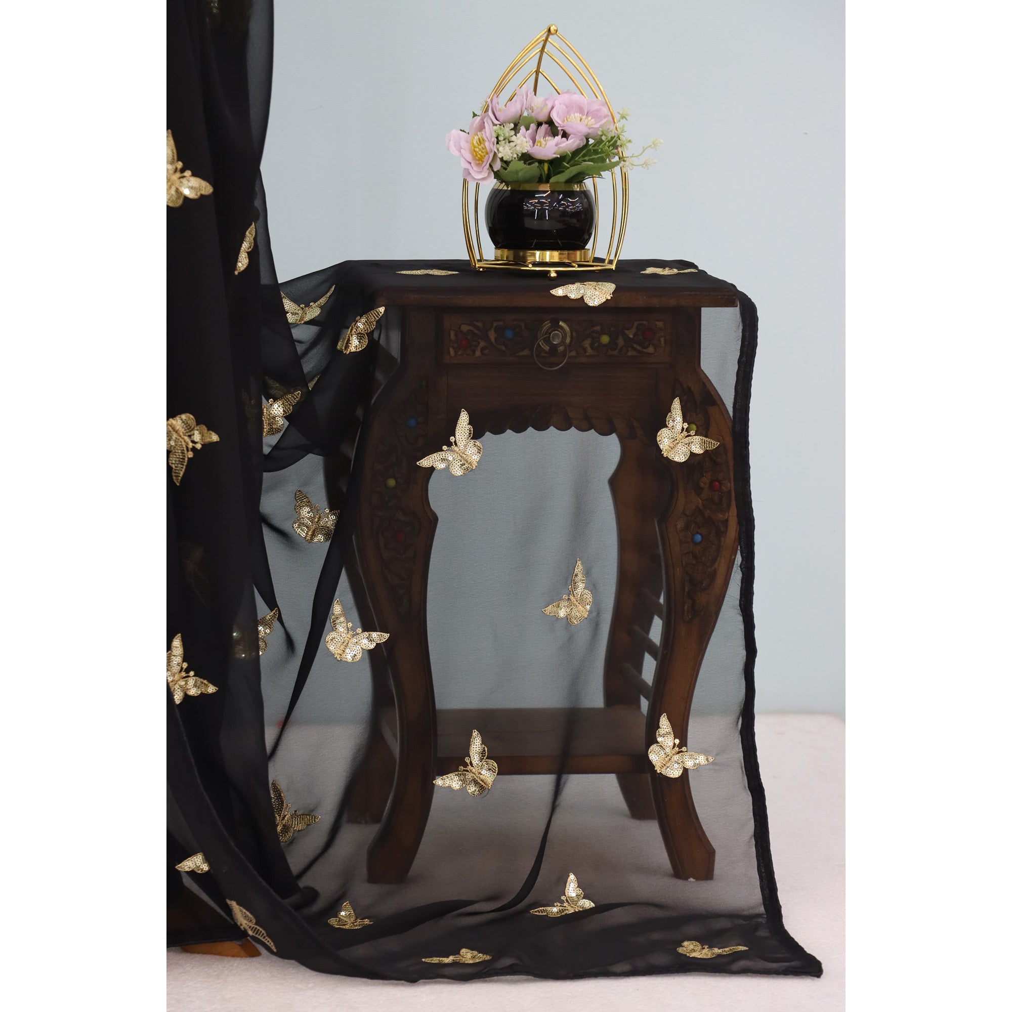 Black Embroidered Georgette Saree With Shimmering Butterfly Sequin Work