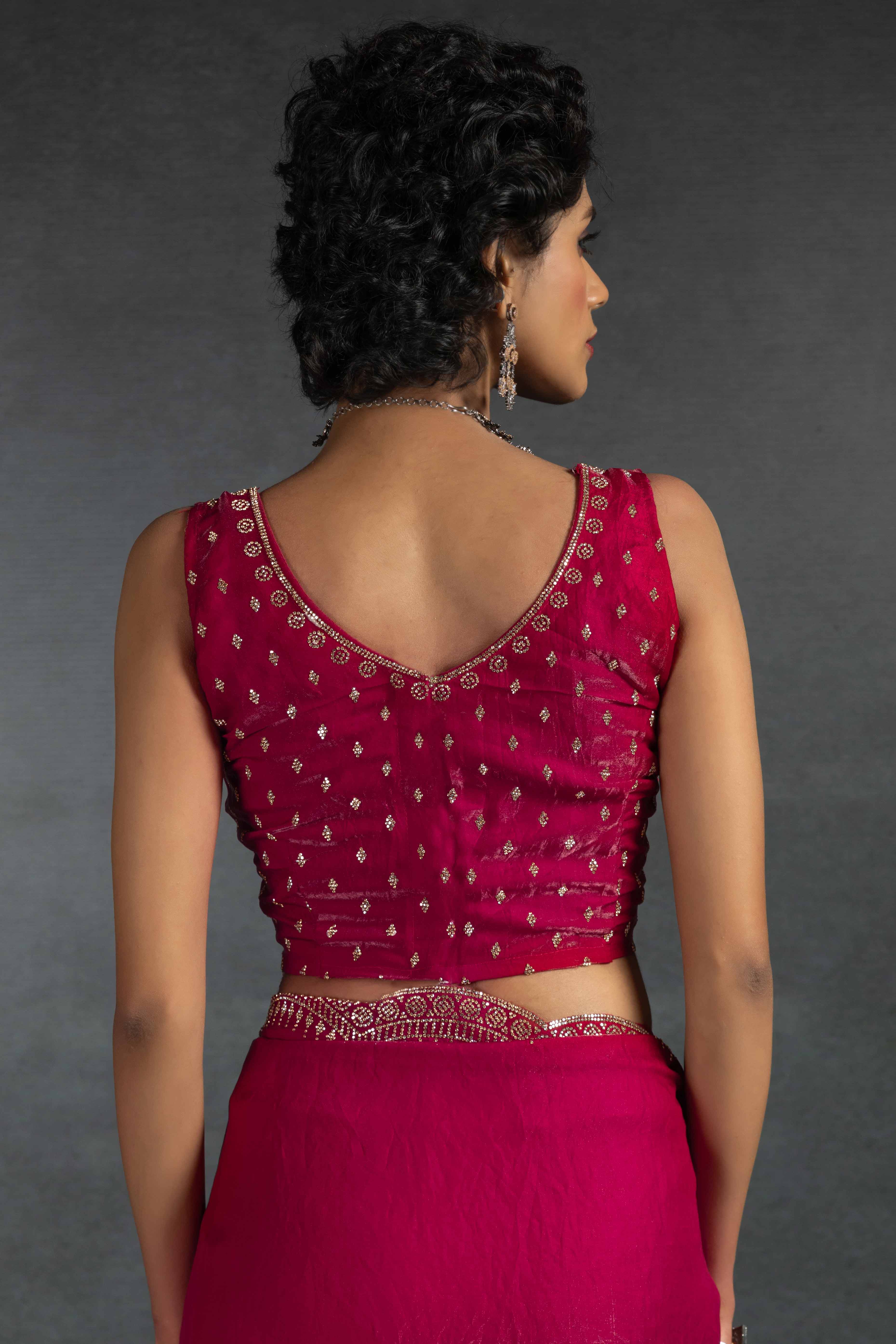 Pink Satin Saree Embellished with Stones for a Party Look