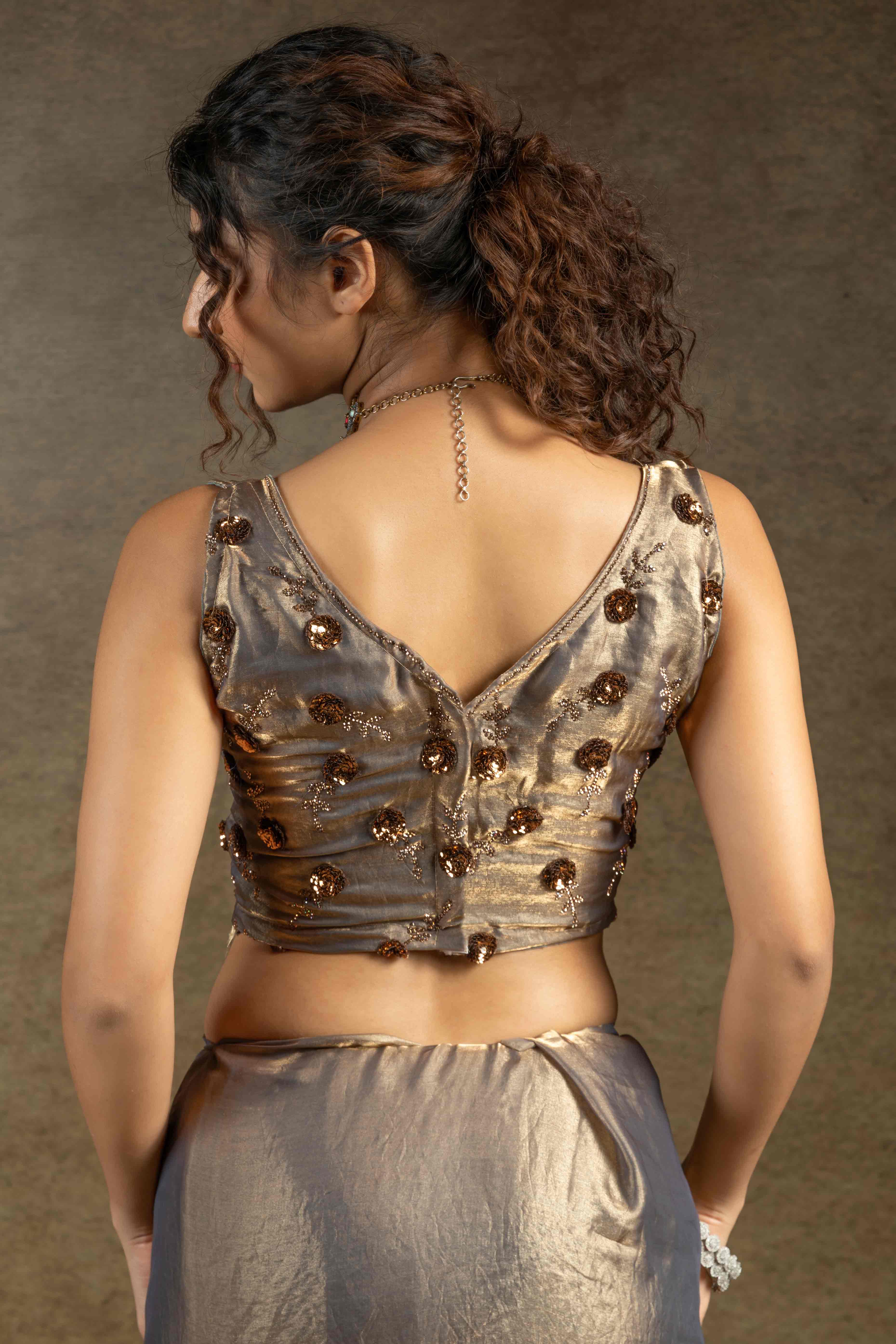 Lava Grey Zarkan With Sequin & Beads Work Satin Silk Two Tone Saree