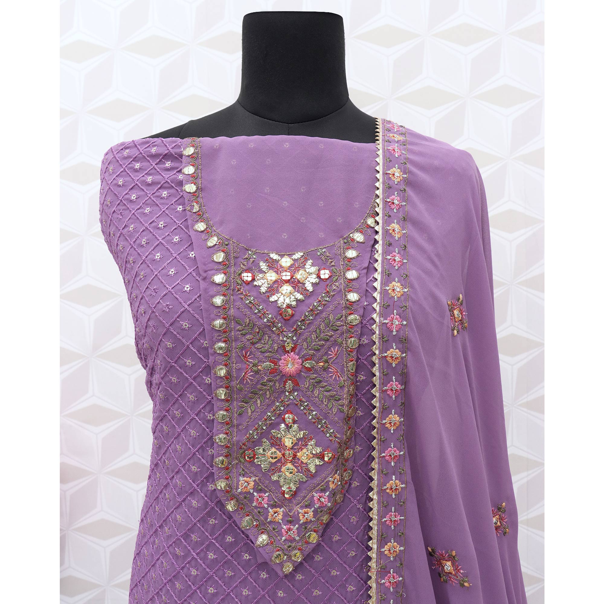 Purple Sequins Embroidered Georgette Semi Stitched Salwar Suit