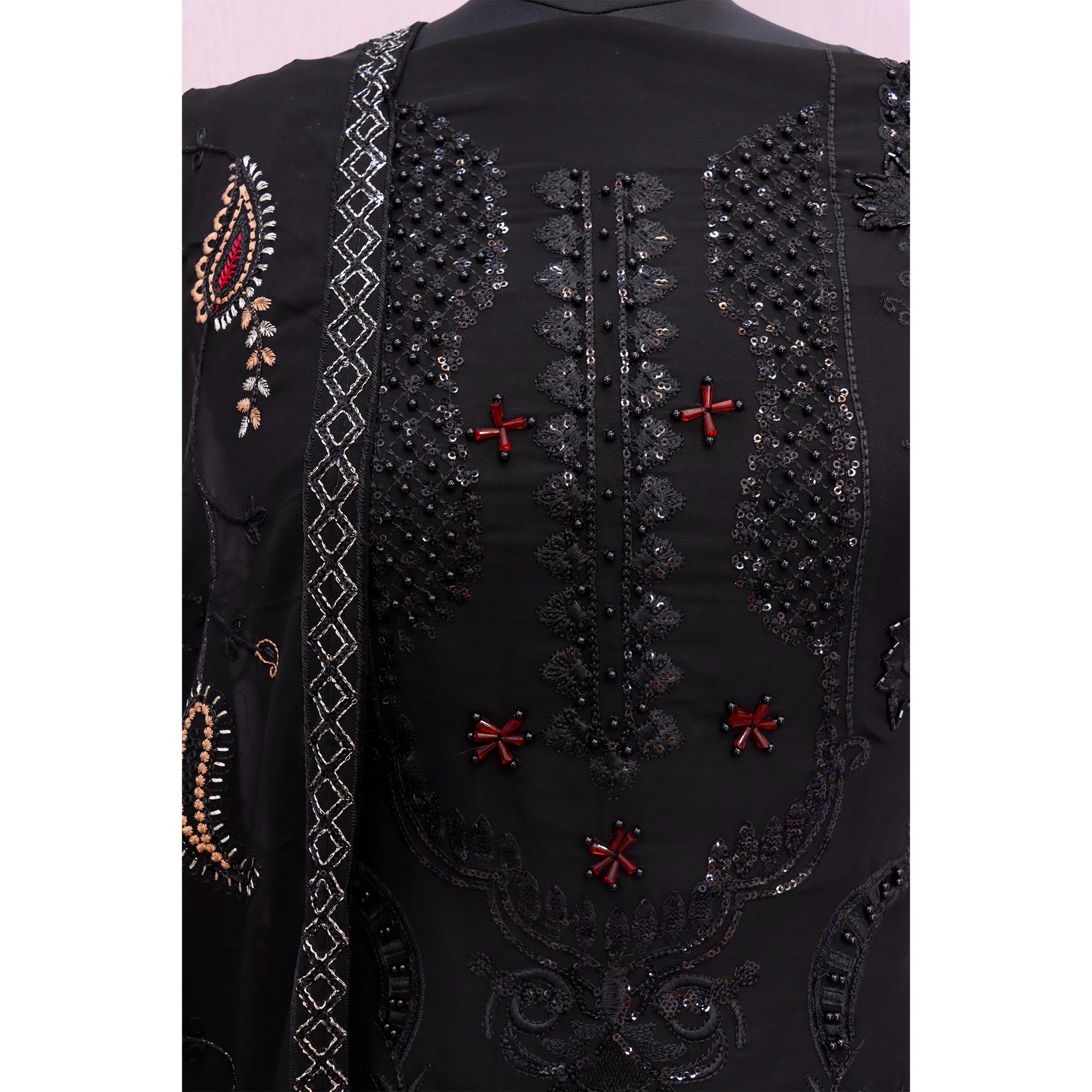 Black Heavy Embroidered Work Georgette Dress Material