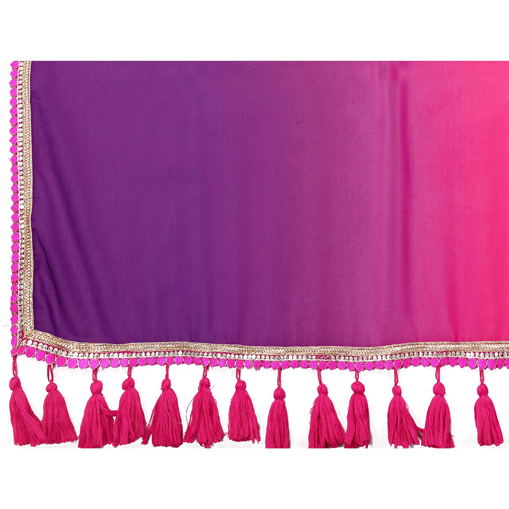 Pink & Purple Ombre Georgette Saree With Tassels