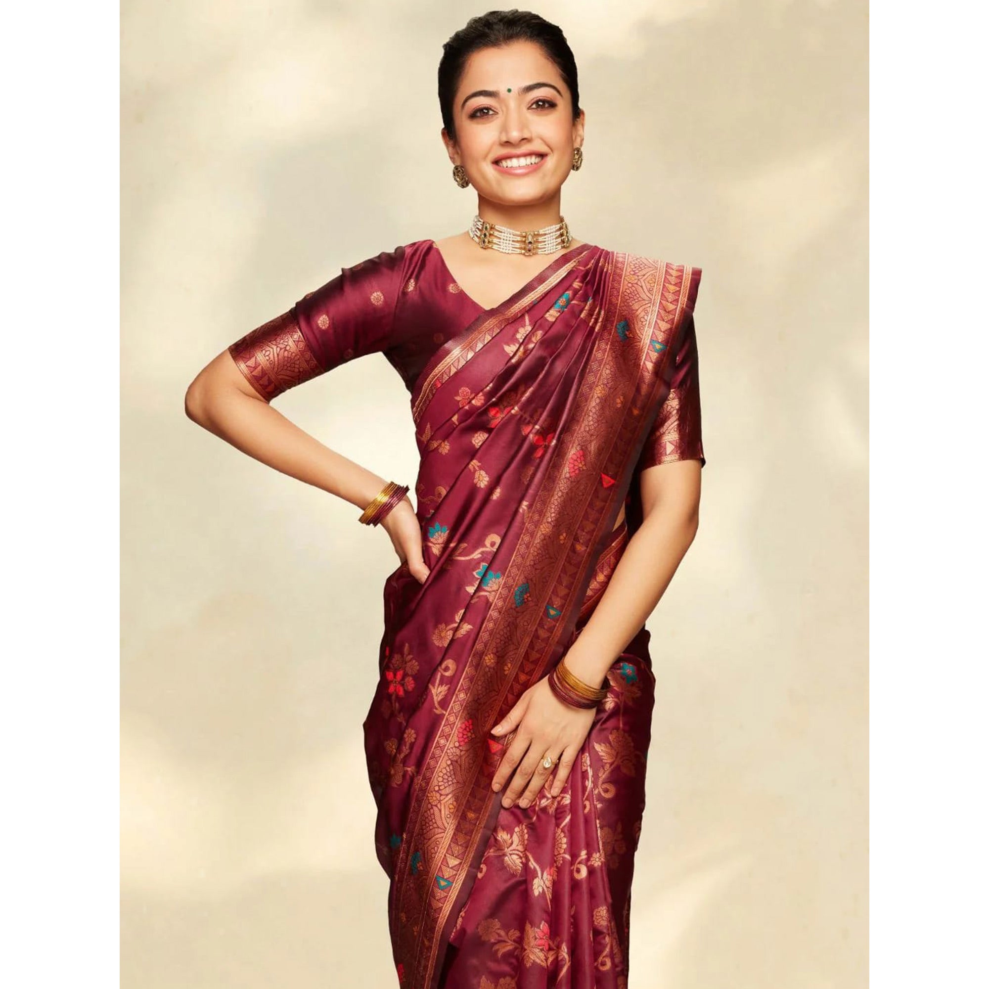 Maroon Floral Woven Art Silk Saree