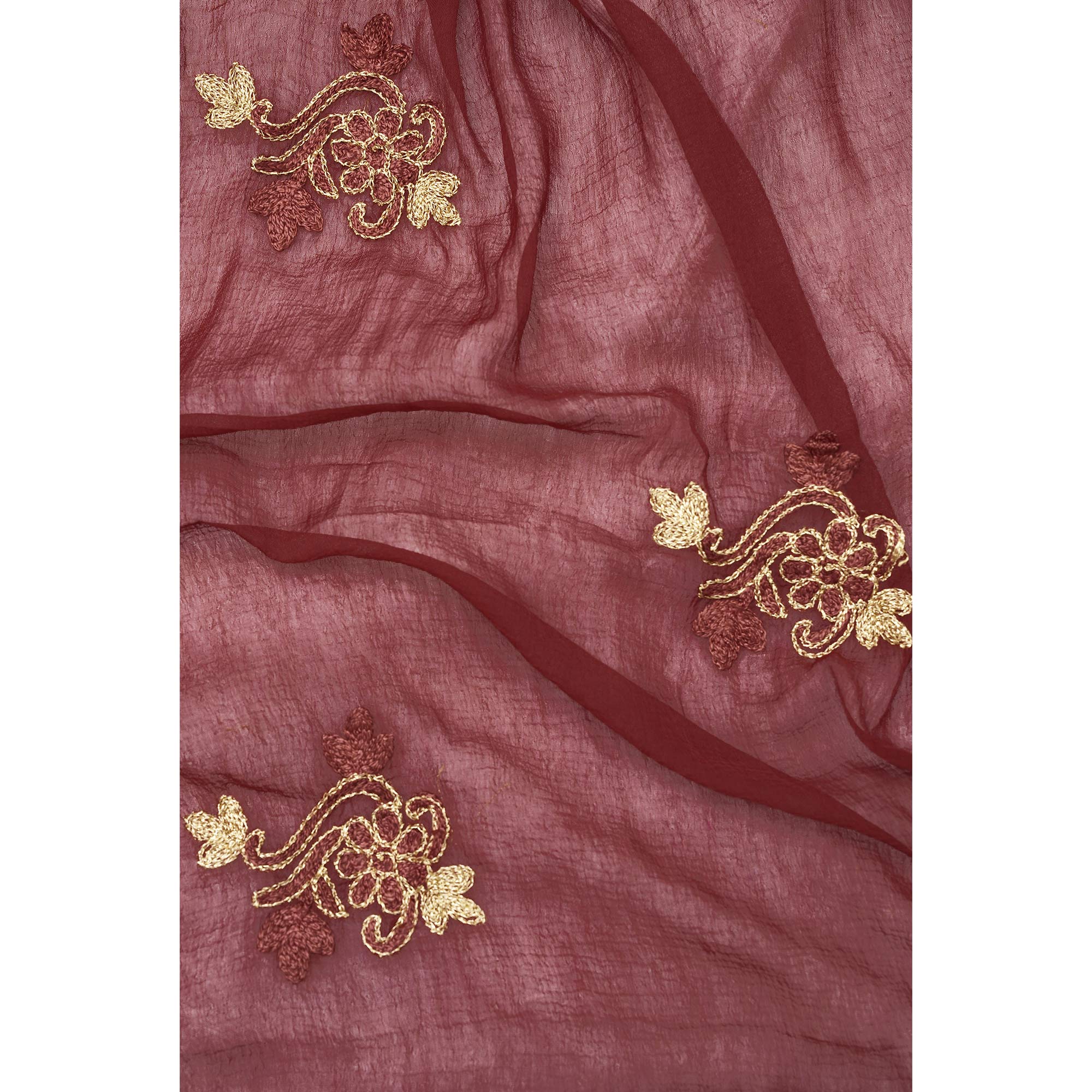 Maroon Foil Printed Cotton Blend Dress Material