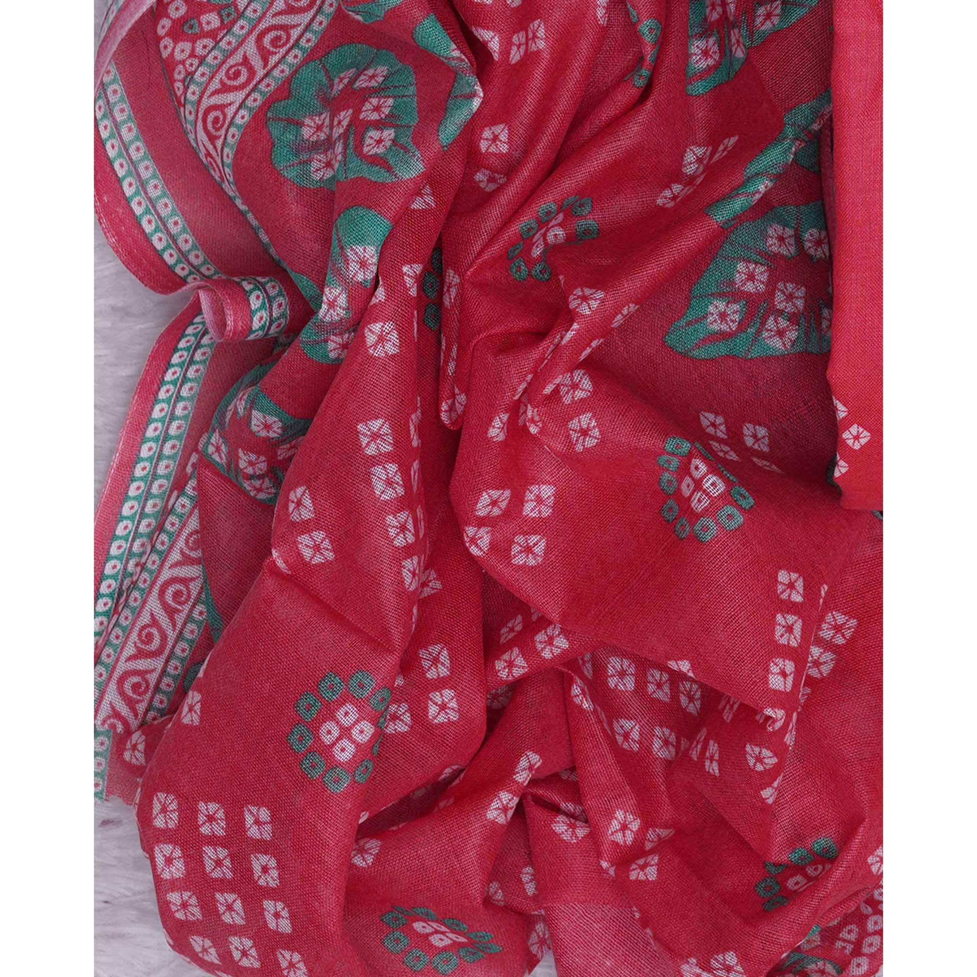 Gajari Pink Bandhani Printed Cotton Blend Dress Material