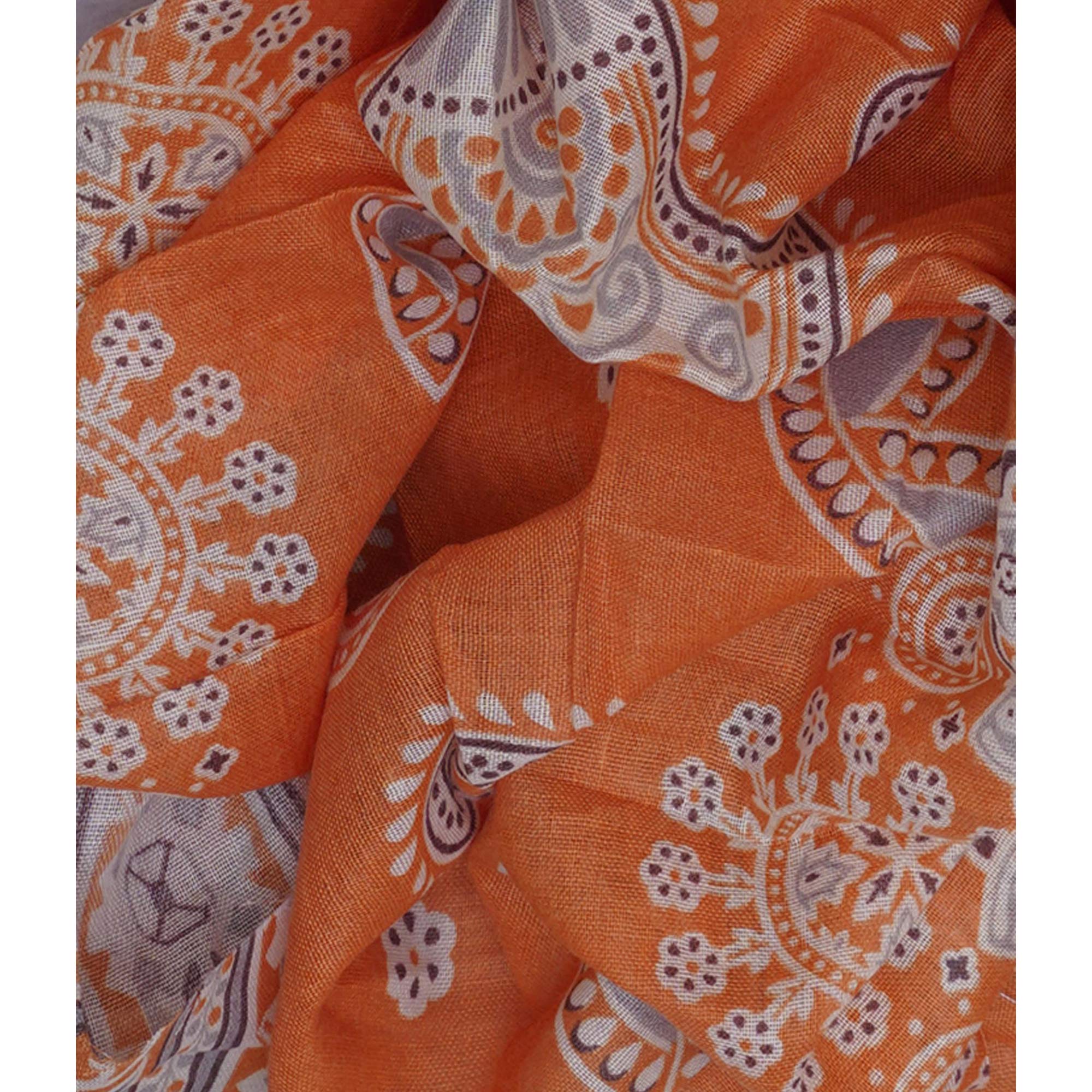 Orange Floral Printed Cotton Blend Dress Material