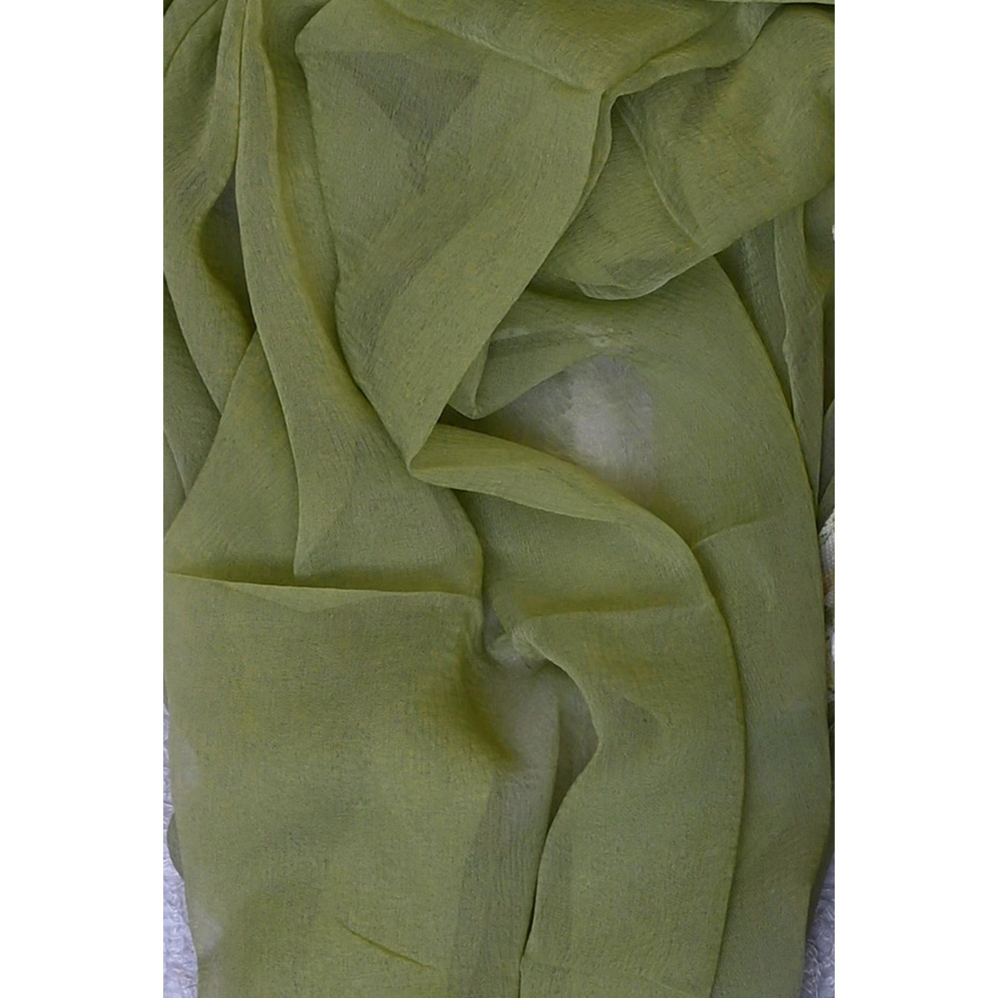 Green Foil Printed With Sequins Embroidery Cotton Blend Dress Material