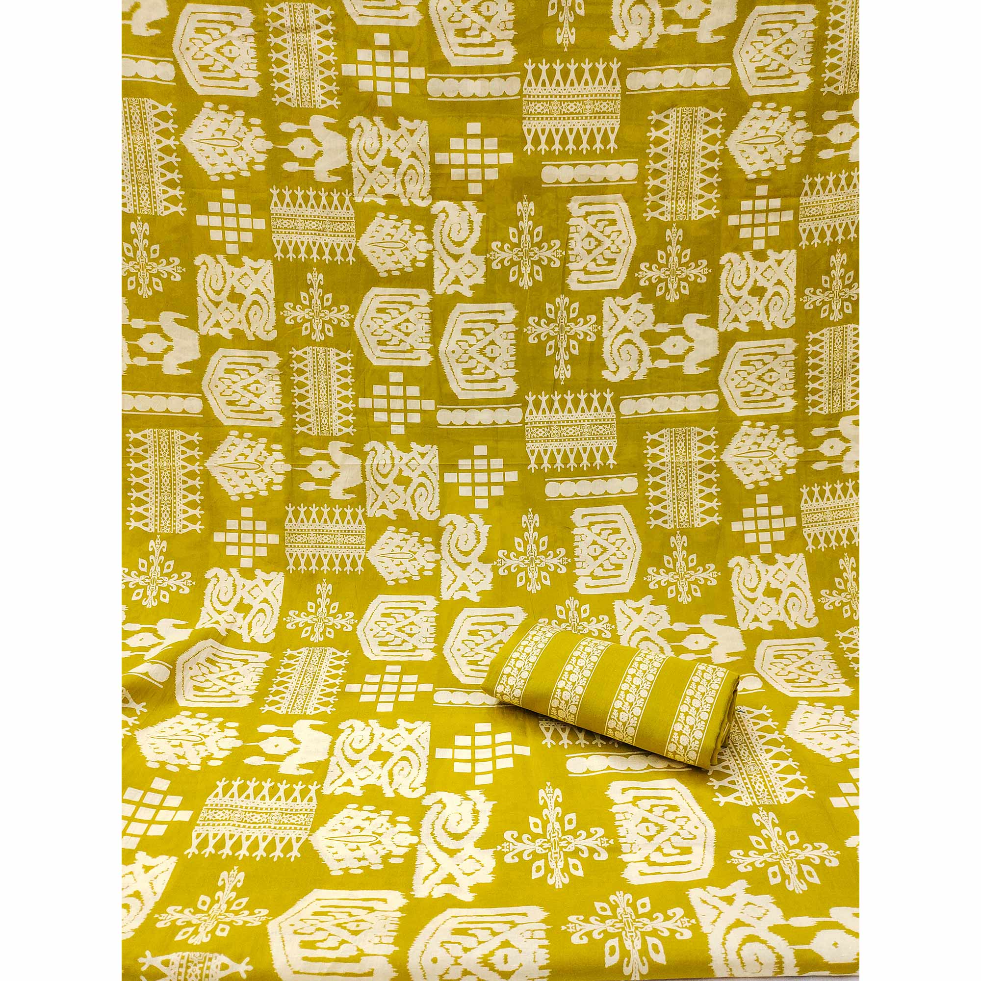 Mustard Floral Printed Pure Cotton Two Tops Dress Material