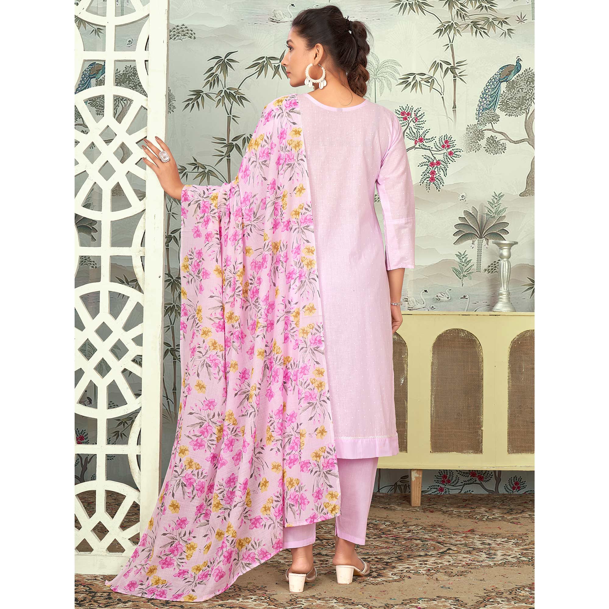 Baby Pink Embroidered Pure Cotton Salwar Suit