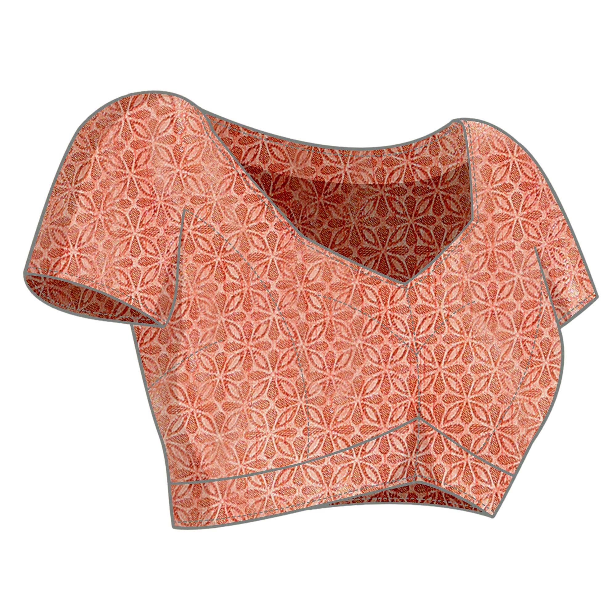 Peach Floral Woven Banarasi Silk Saree