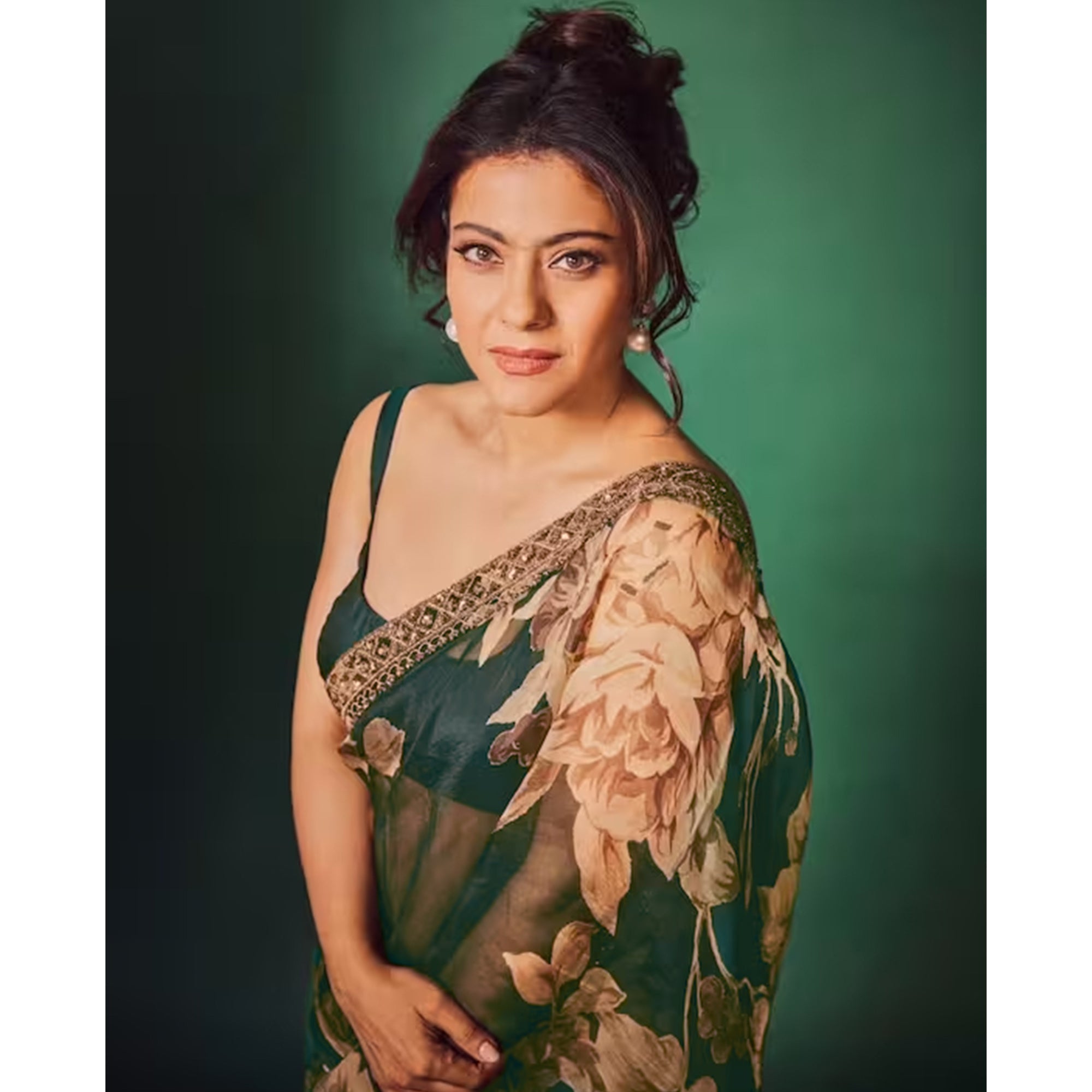 Green Floral Digital Printed Organza Saree With Lace Border