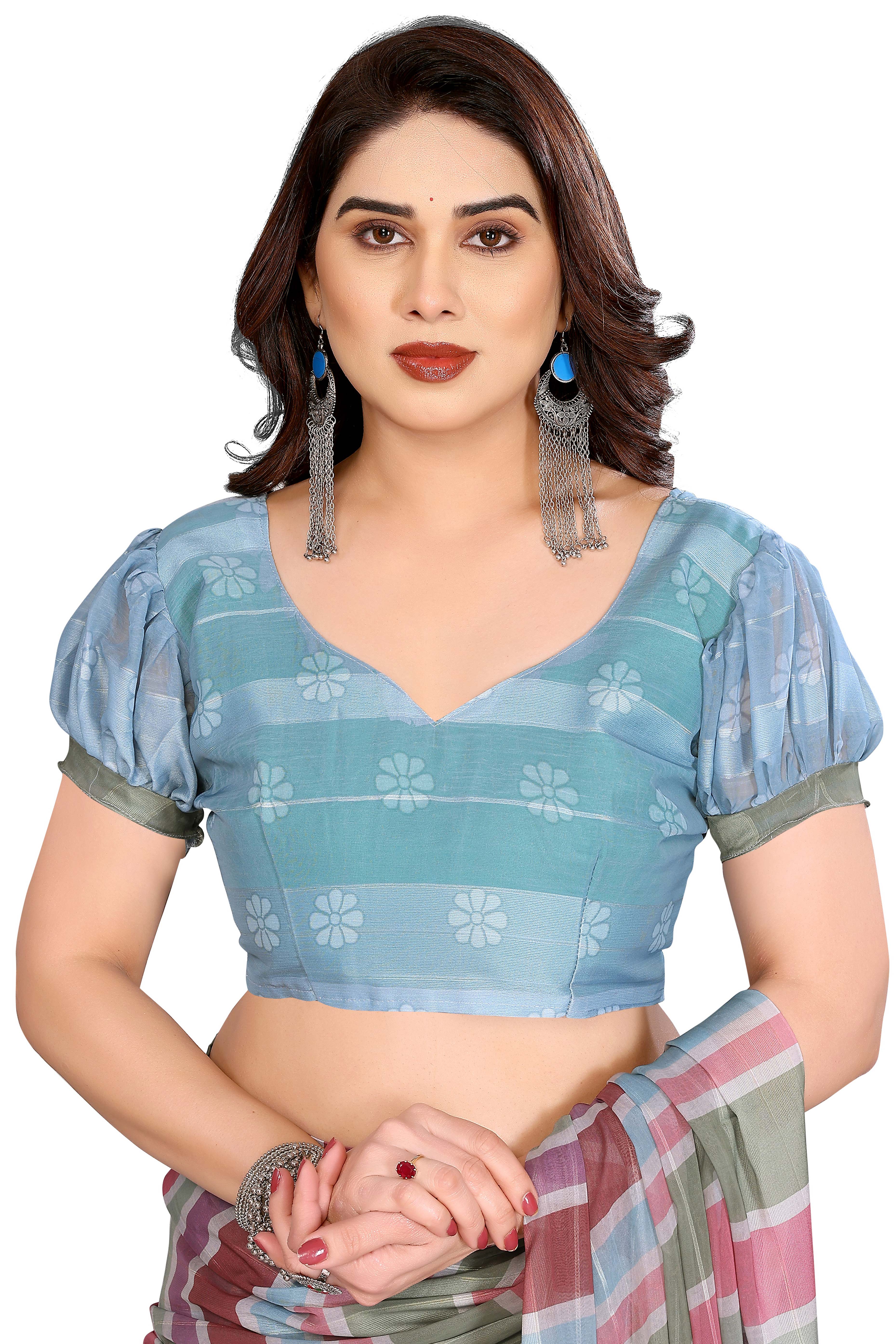 Graceful Multicolor Digital Print Georgette Saree Featuring Zari Work & Vibrant Striped