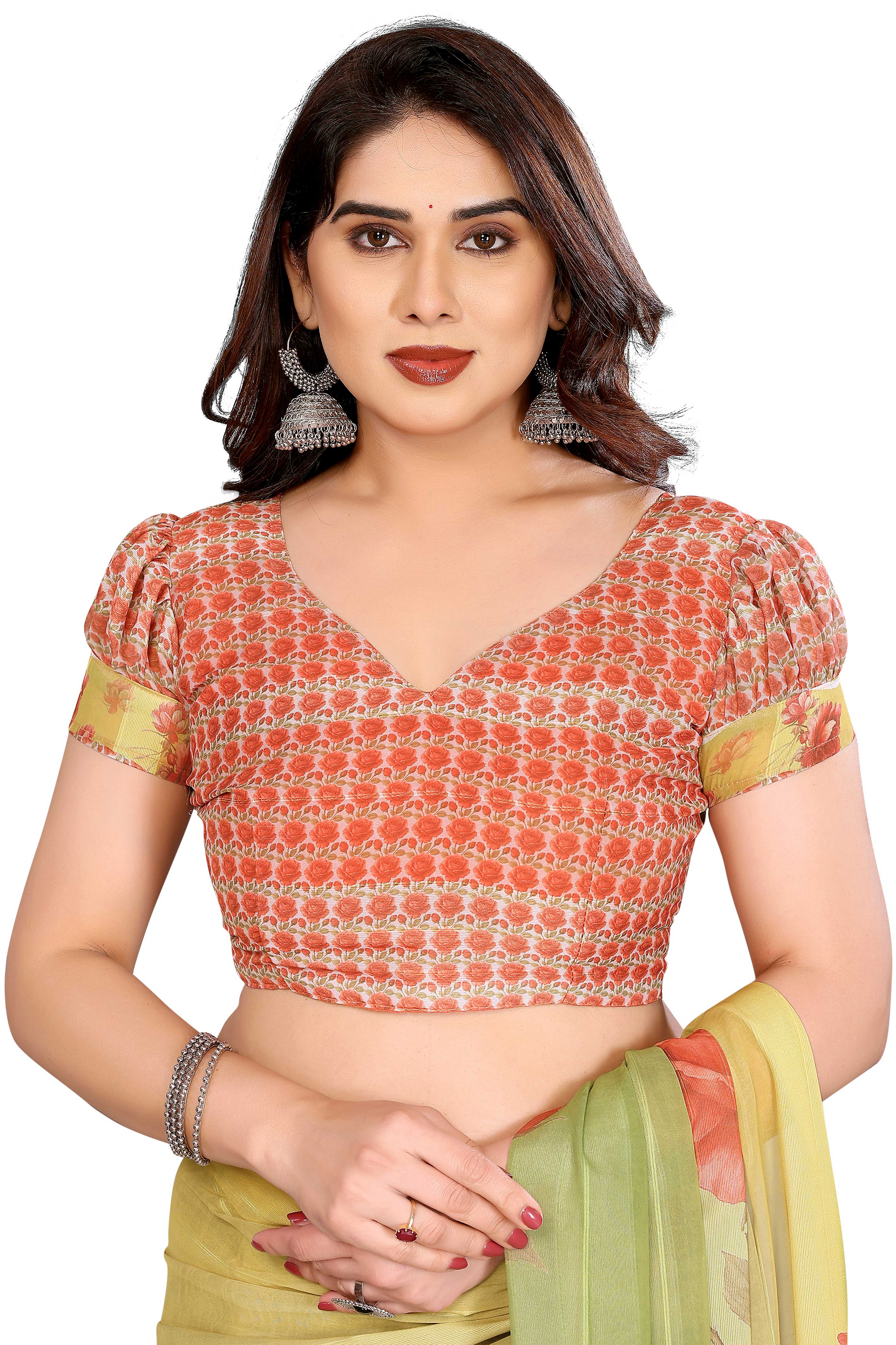 Sophisticated Green Floral Digital Print Georgettte Saree With Zari Touch & Striped Design