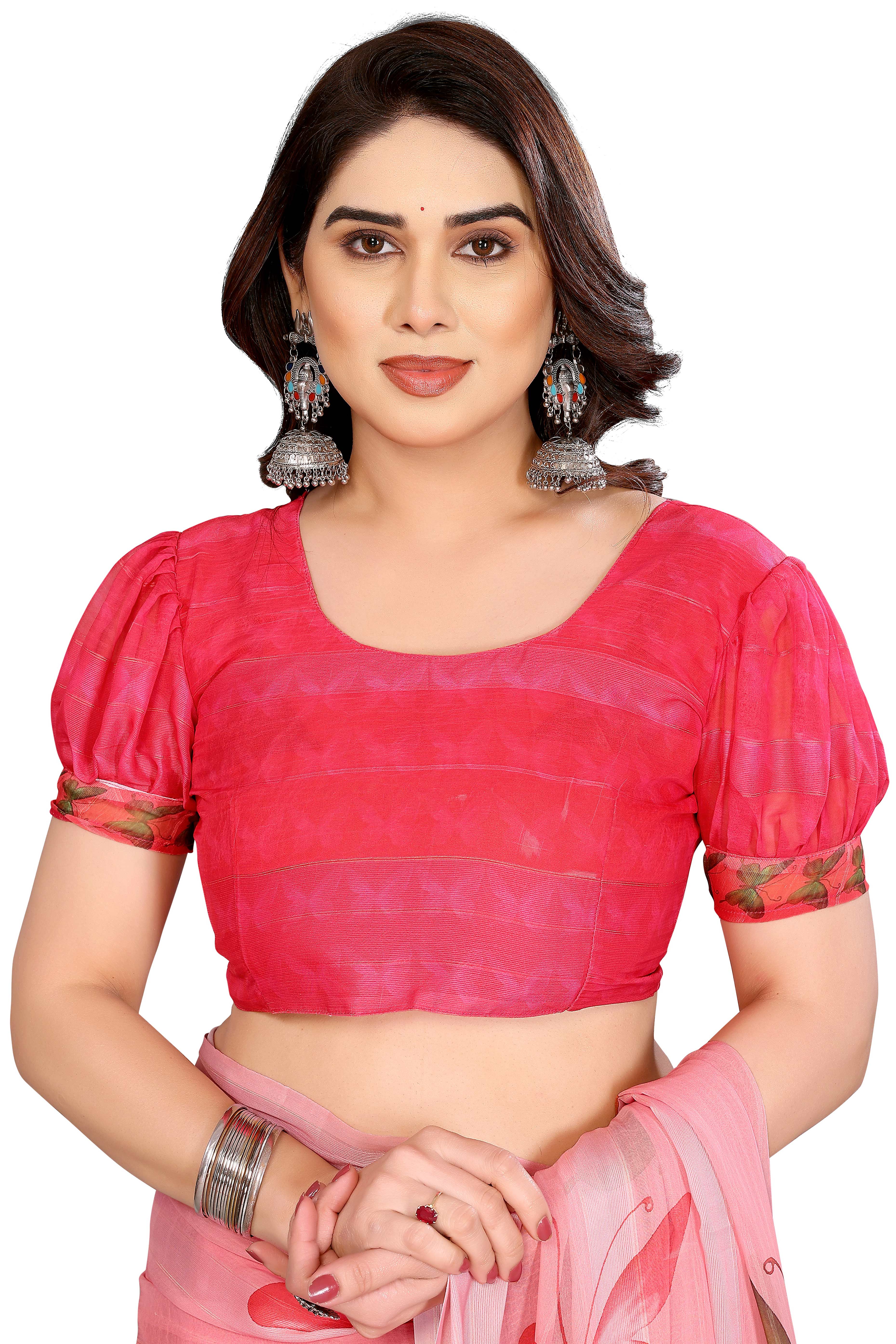 Sophisticated Pink Digital Print Georgettte Saree With Zari Touch & Striped Design
