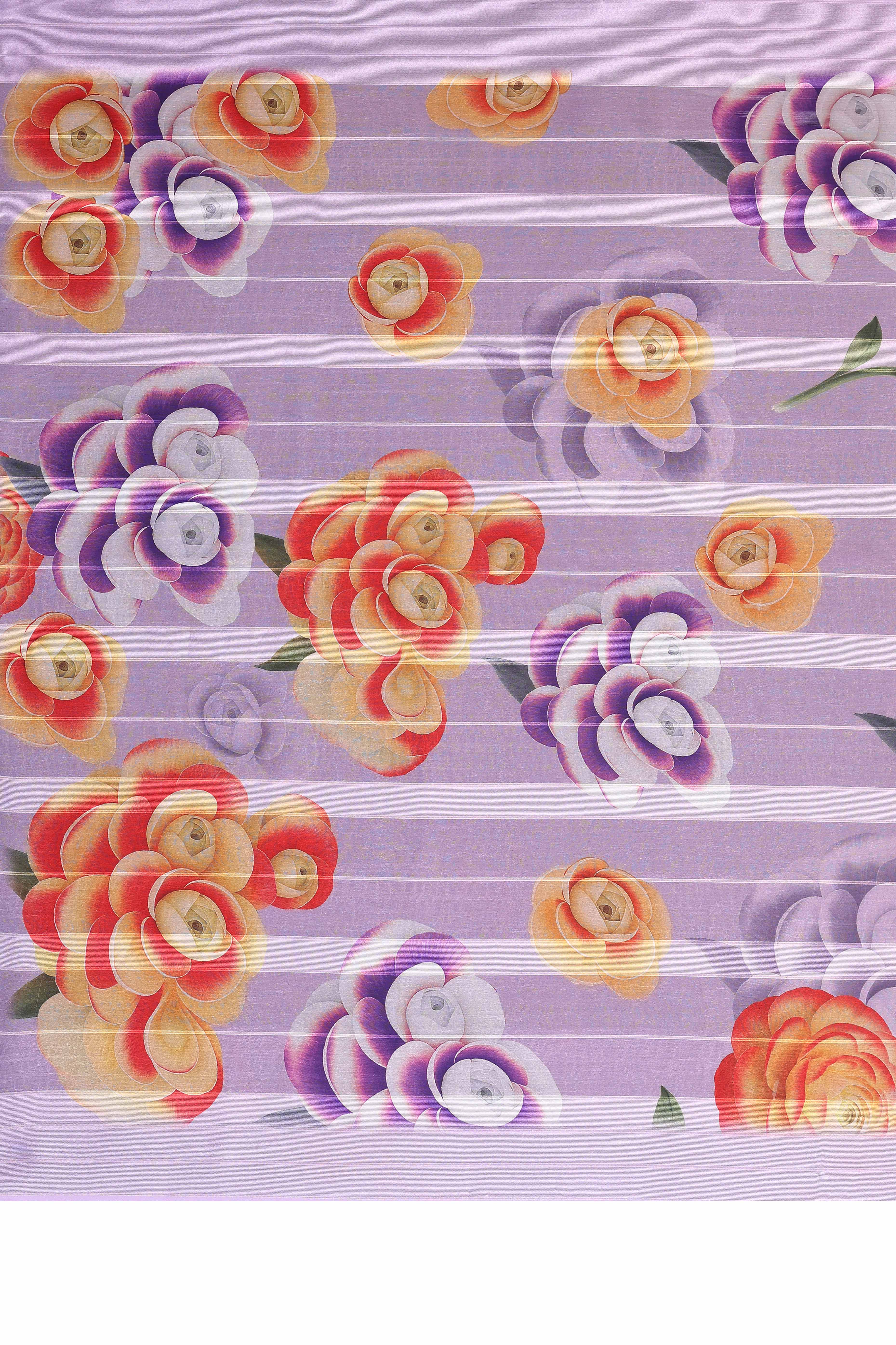 Sophisticated Lavender Floral Digital Print Georgettte Saree With Zari Touch & Striped Design