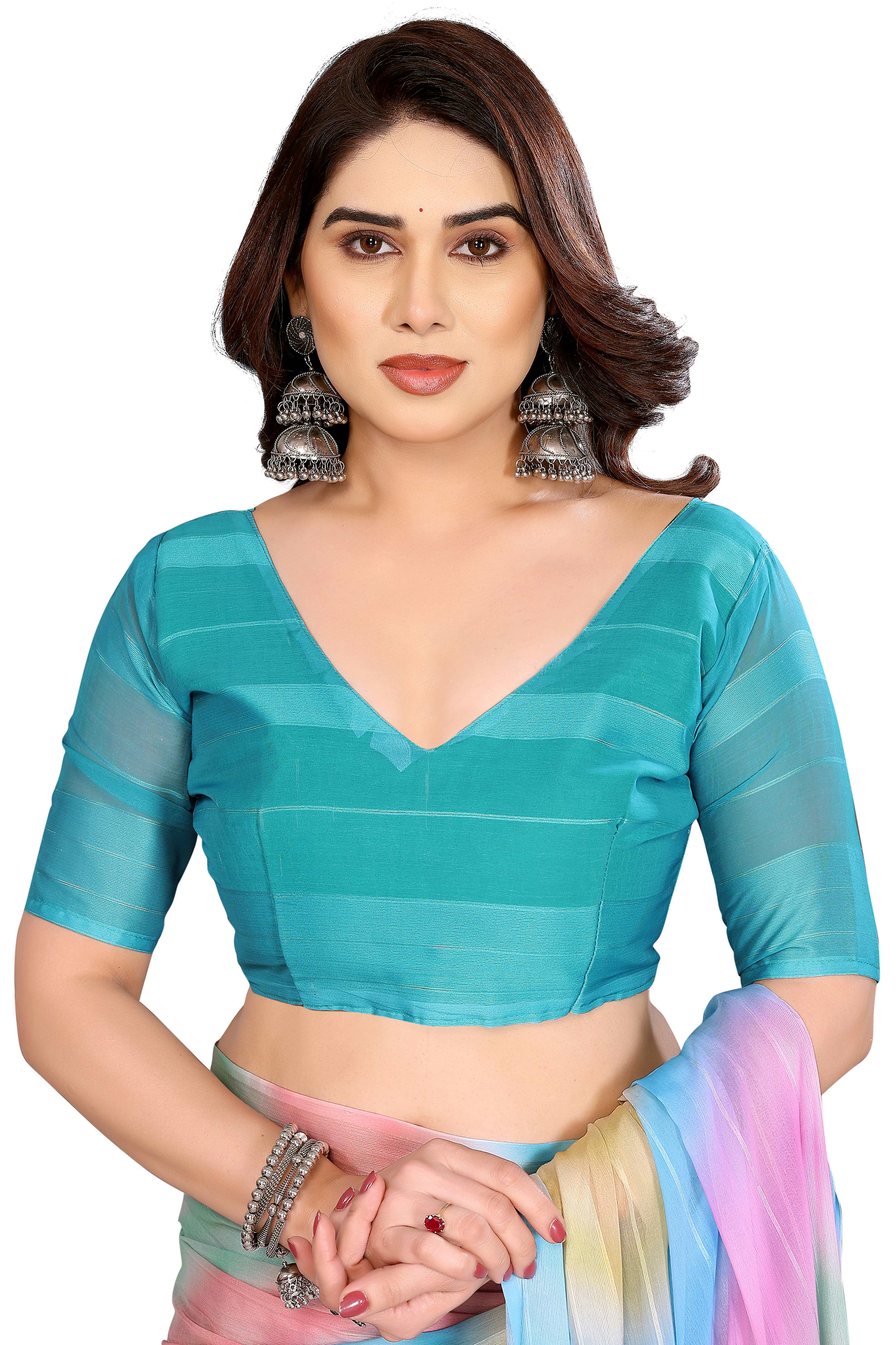 Classic Multicolor Ombre Digital Print Georgette Saree With Refined Zari & Stylish Striped