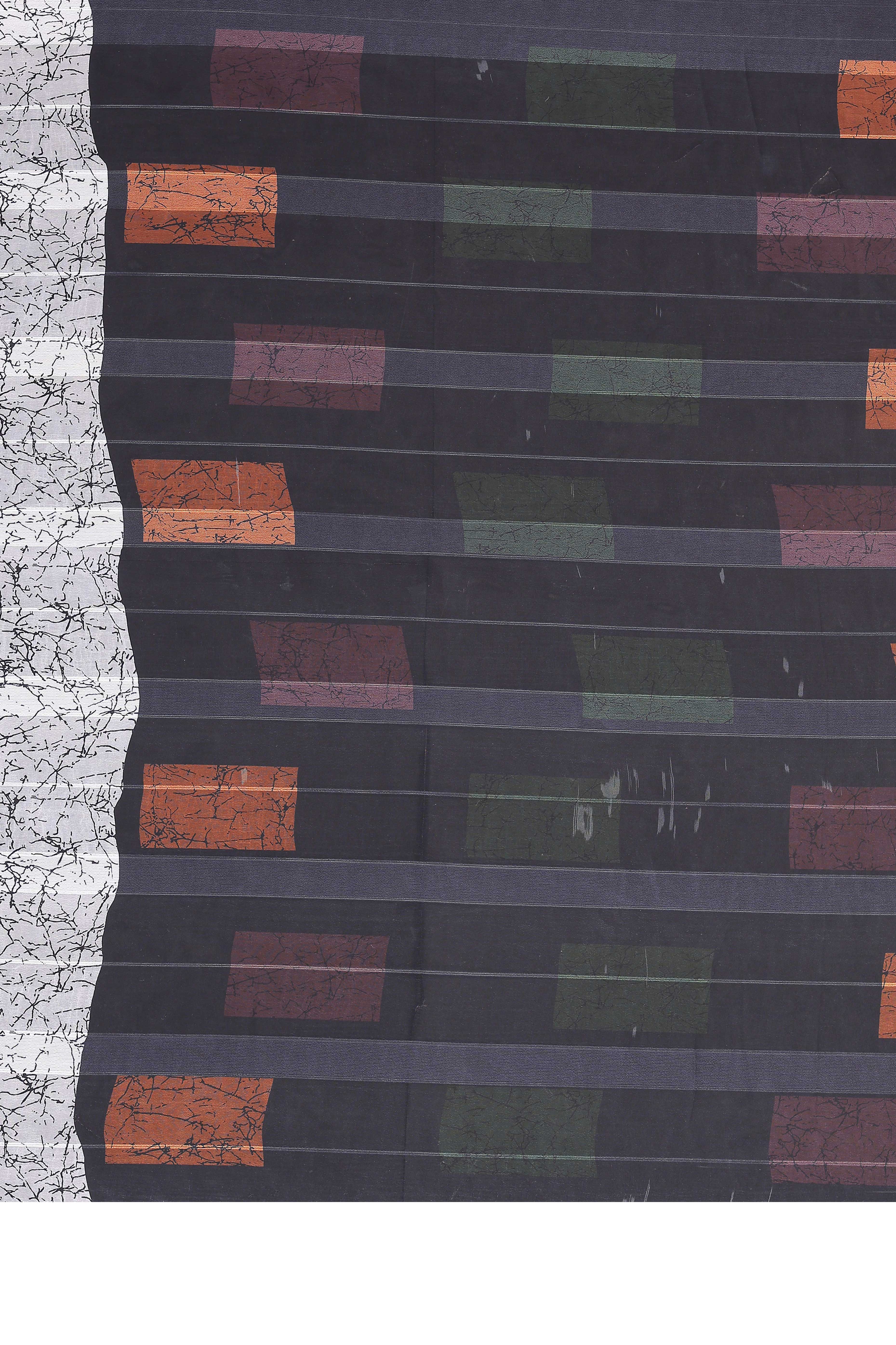 Classic Black Geometric Digital Print Georgette Saree With Refined Zari & Stylish Striped