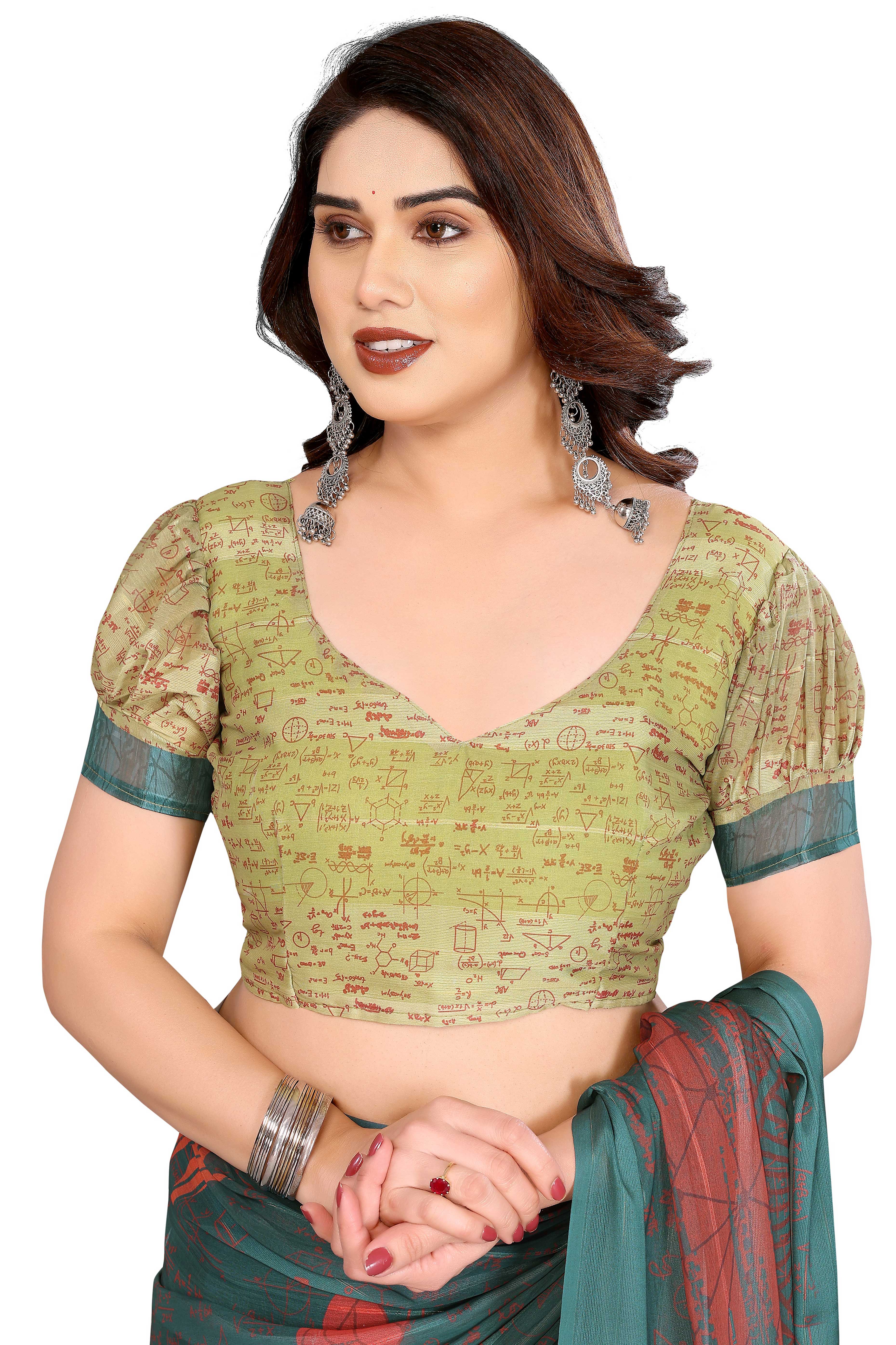 Luxury Green Digital Print Georgette Saree With Subtle Zari Highlights & Vibrant Striped