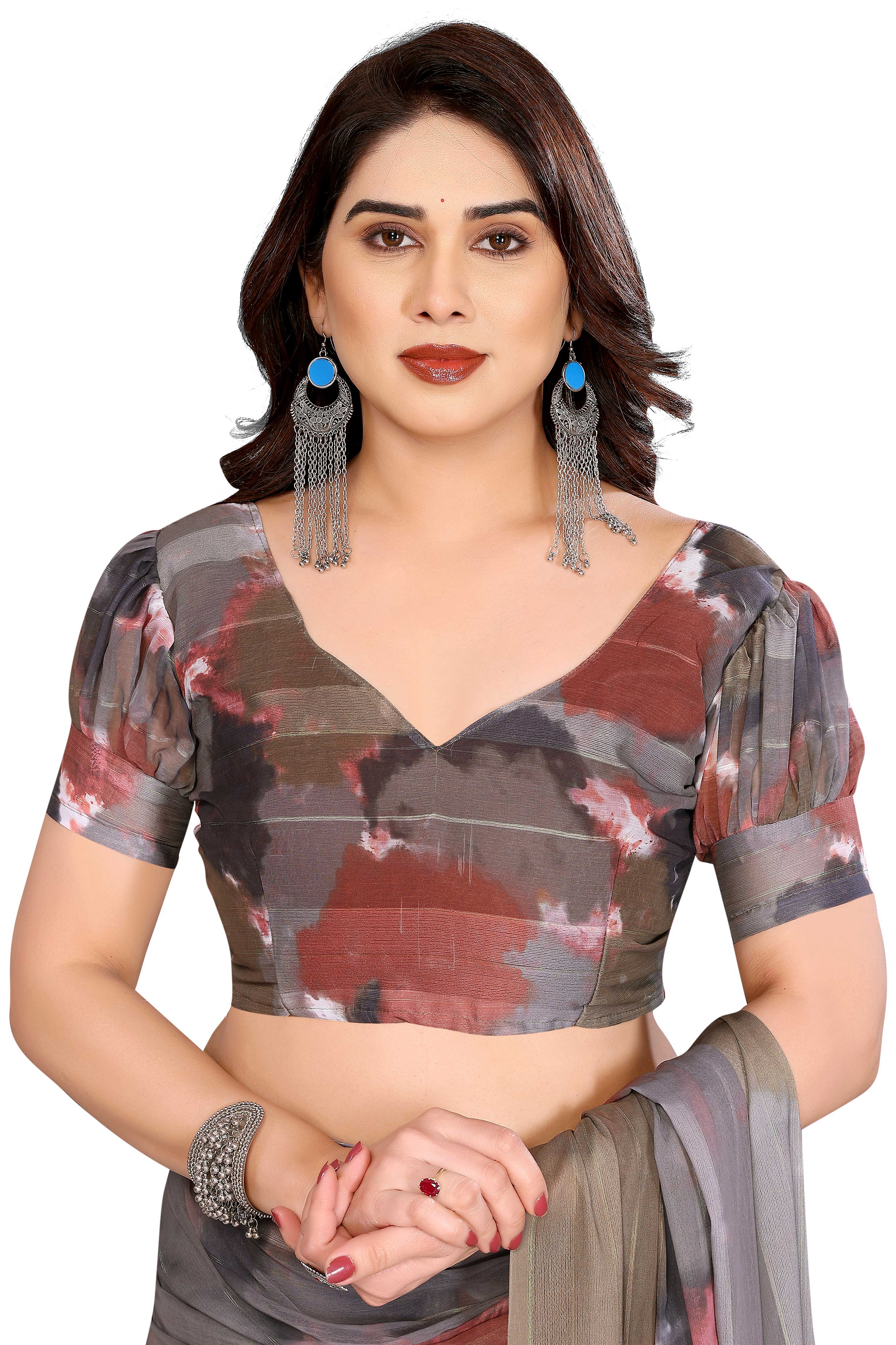 Luxury Multicolor Digital Print Georgette Saree With Subtle Zari Highlights & Vibrant Striped