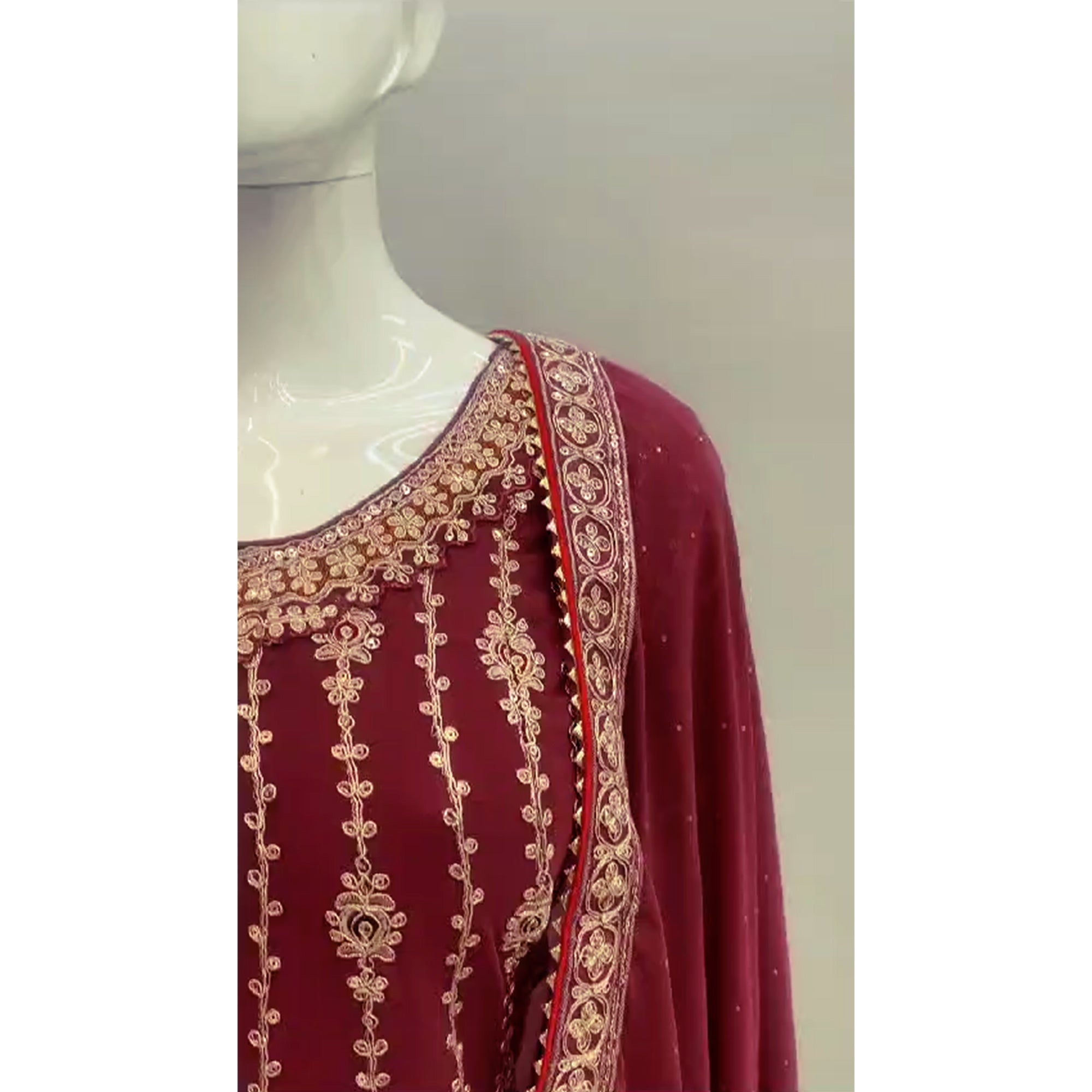Red Sequins Embroidered Georgette Semi Stitched Sharara Suit