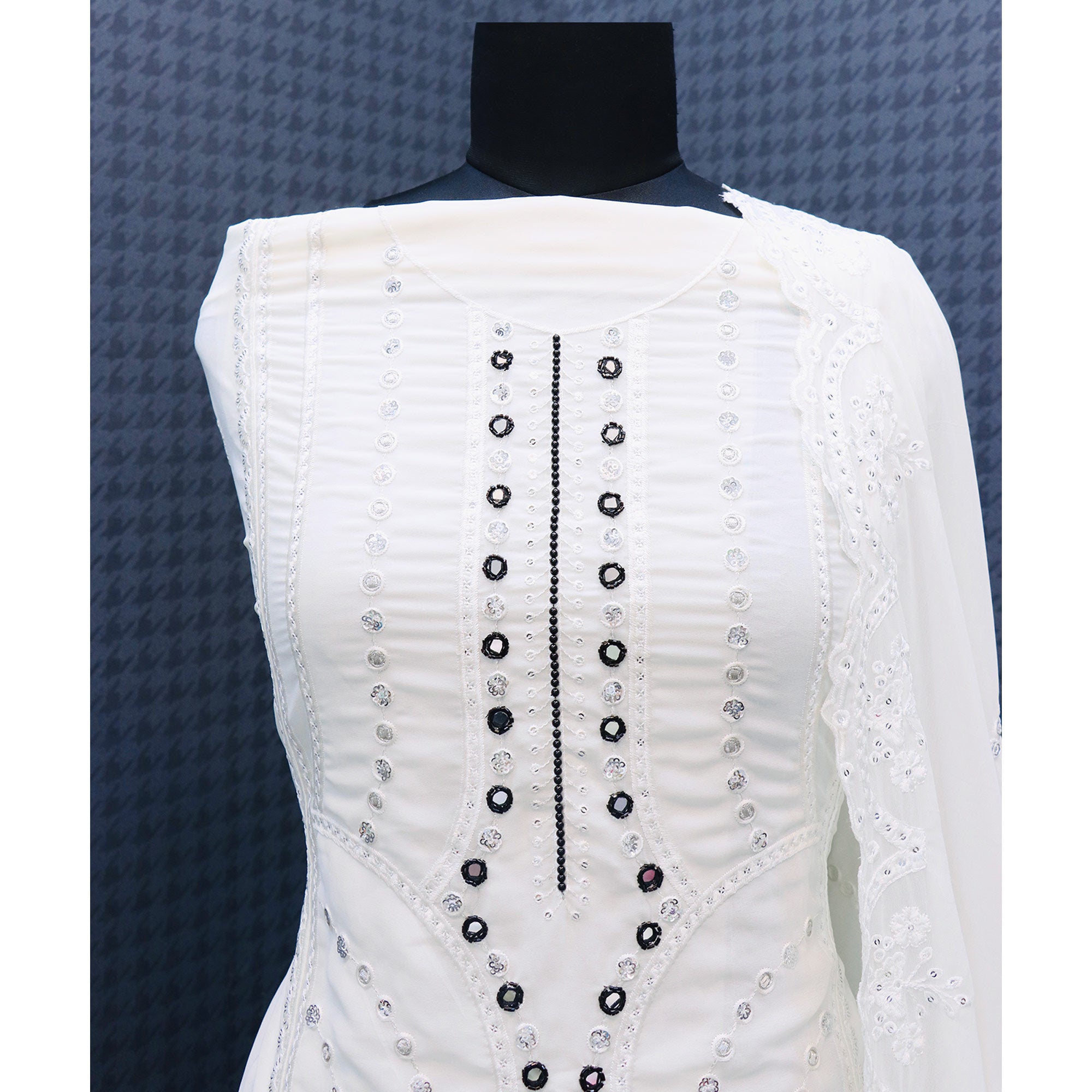 Cream Floral Embroidered Georgette Semi Stitched Pakistani Suit