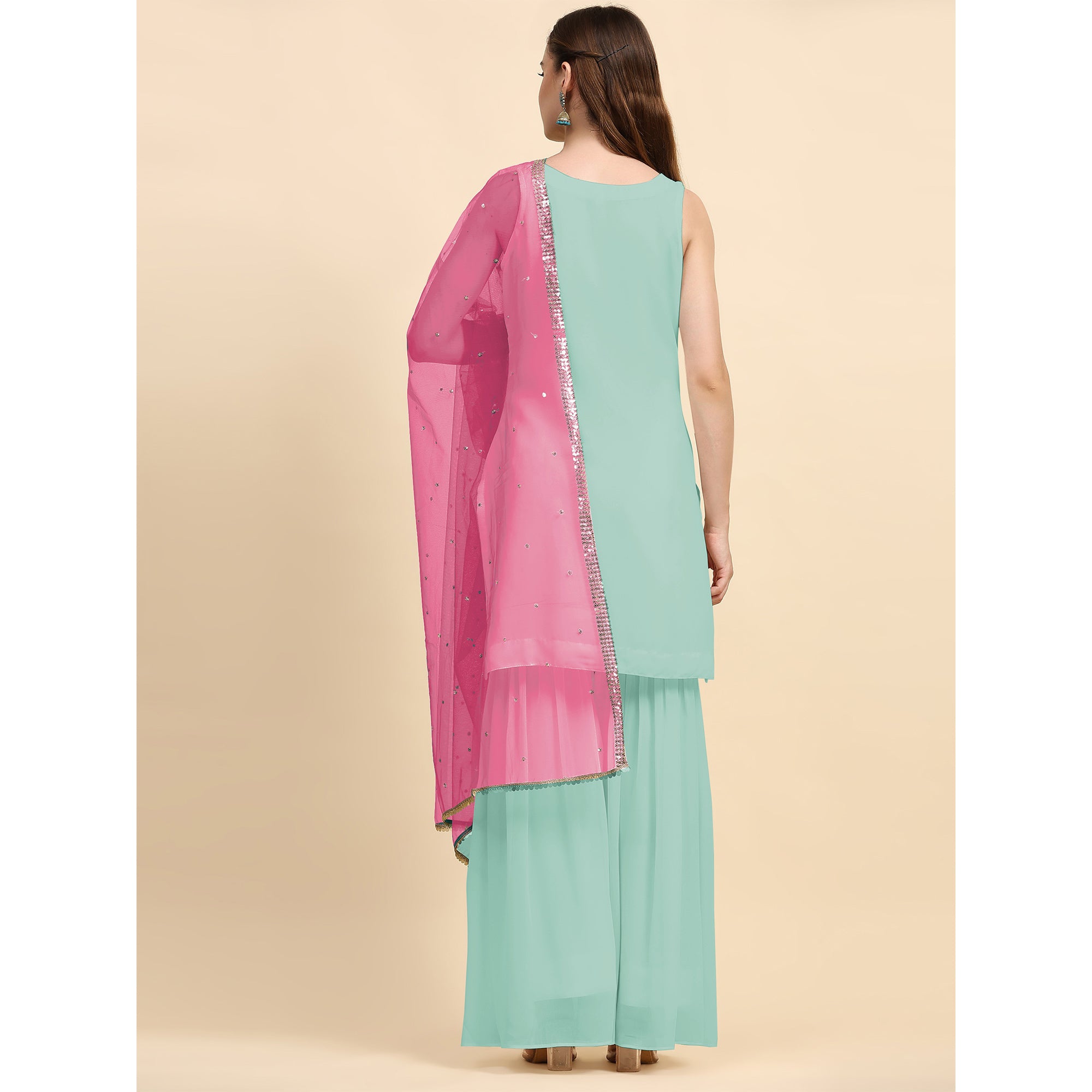 Blue Sequins Embroidered Georgette Semi Stitched Suit