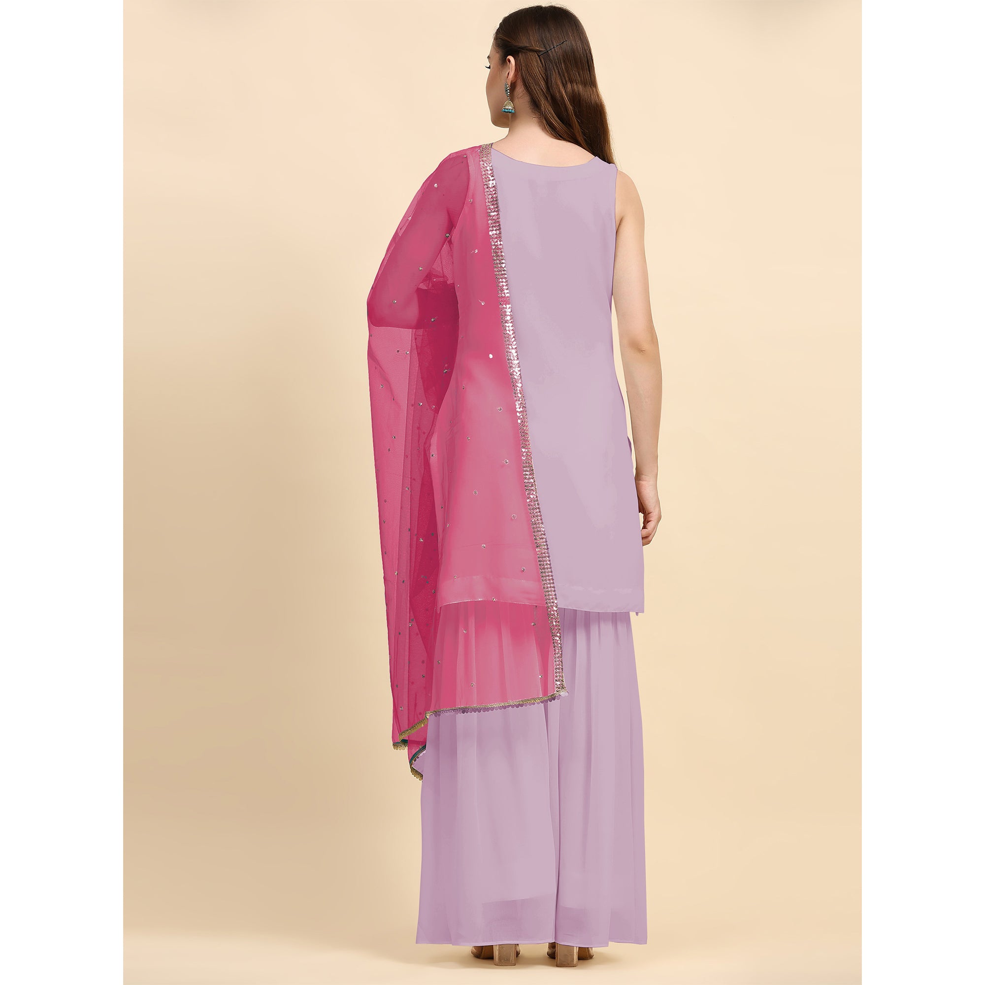Purple Sequins Embroidered Georgette Semi Stitched Suit