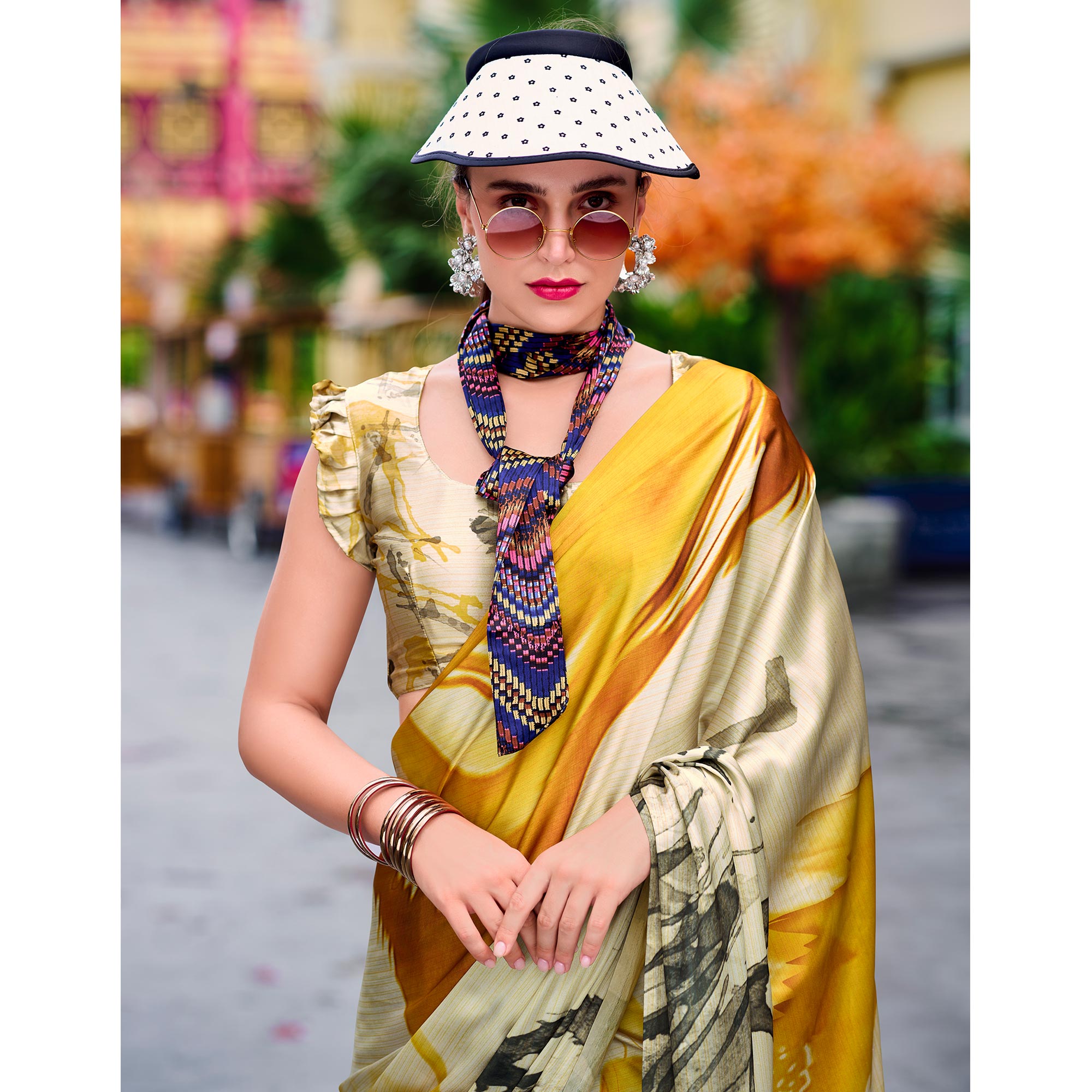 Multicolor Floral Digital Printed Pure Satin Saree