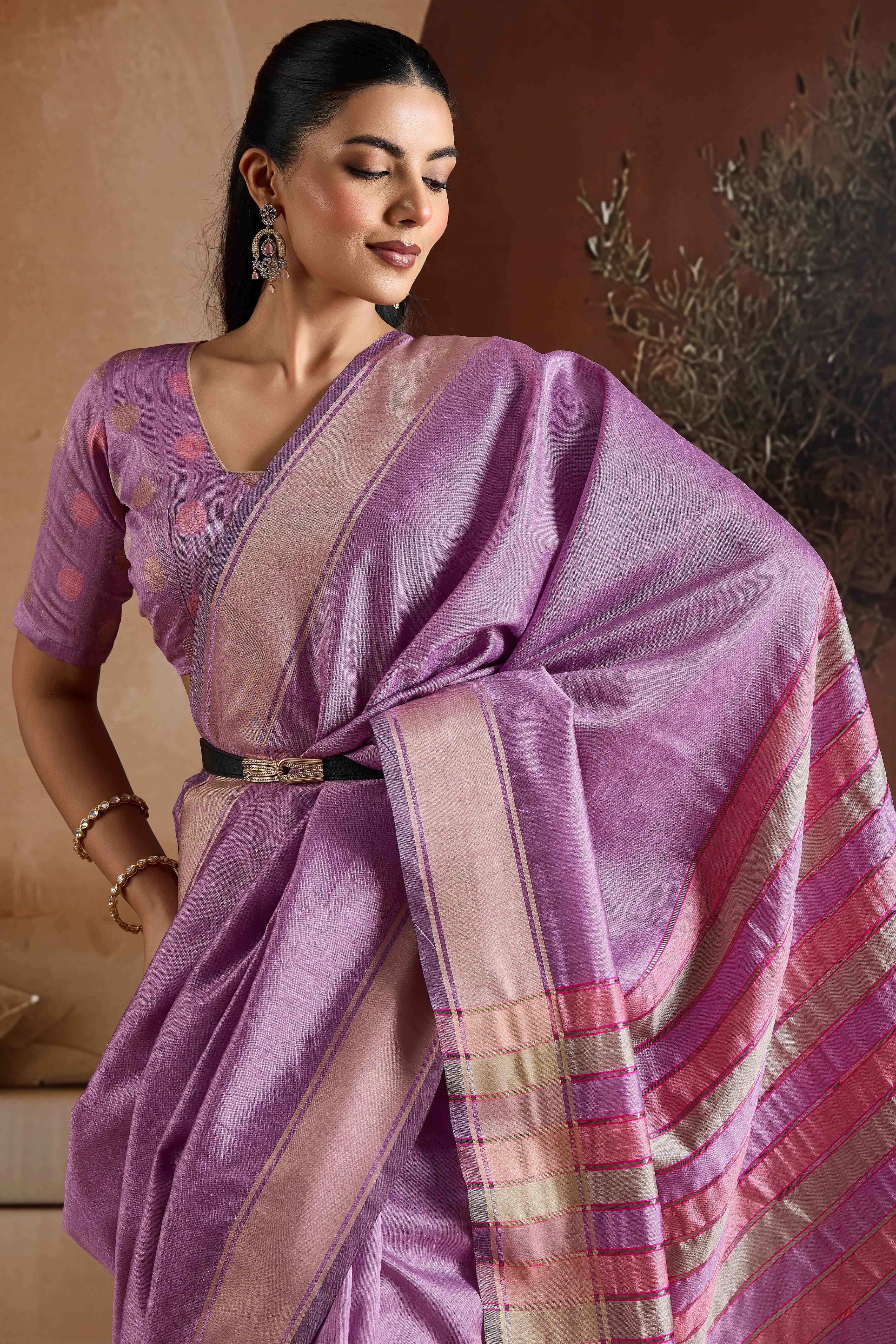 Graceful Lavender Zari Woven Bhagalpuri Silk Saree Accented With Tassel Pallu