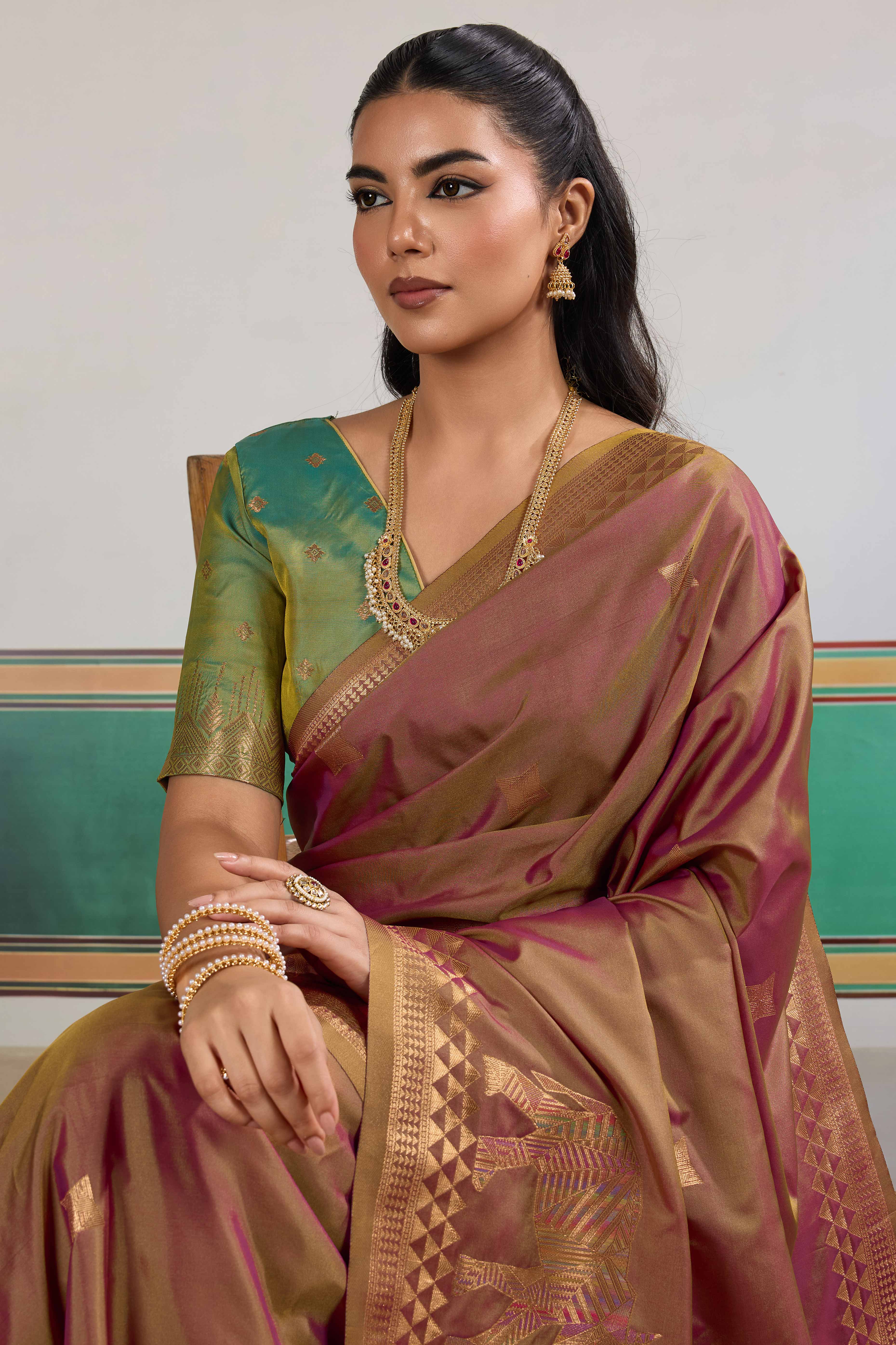 Traditional Brown Pure Silk Saree Featuring Elephant Motif Zari Weaving & Tassel Pallu