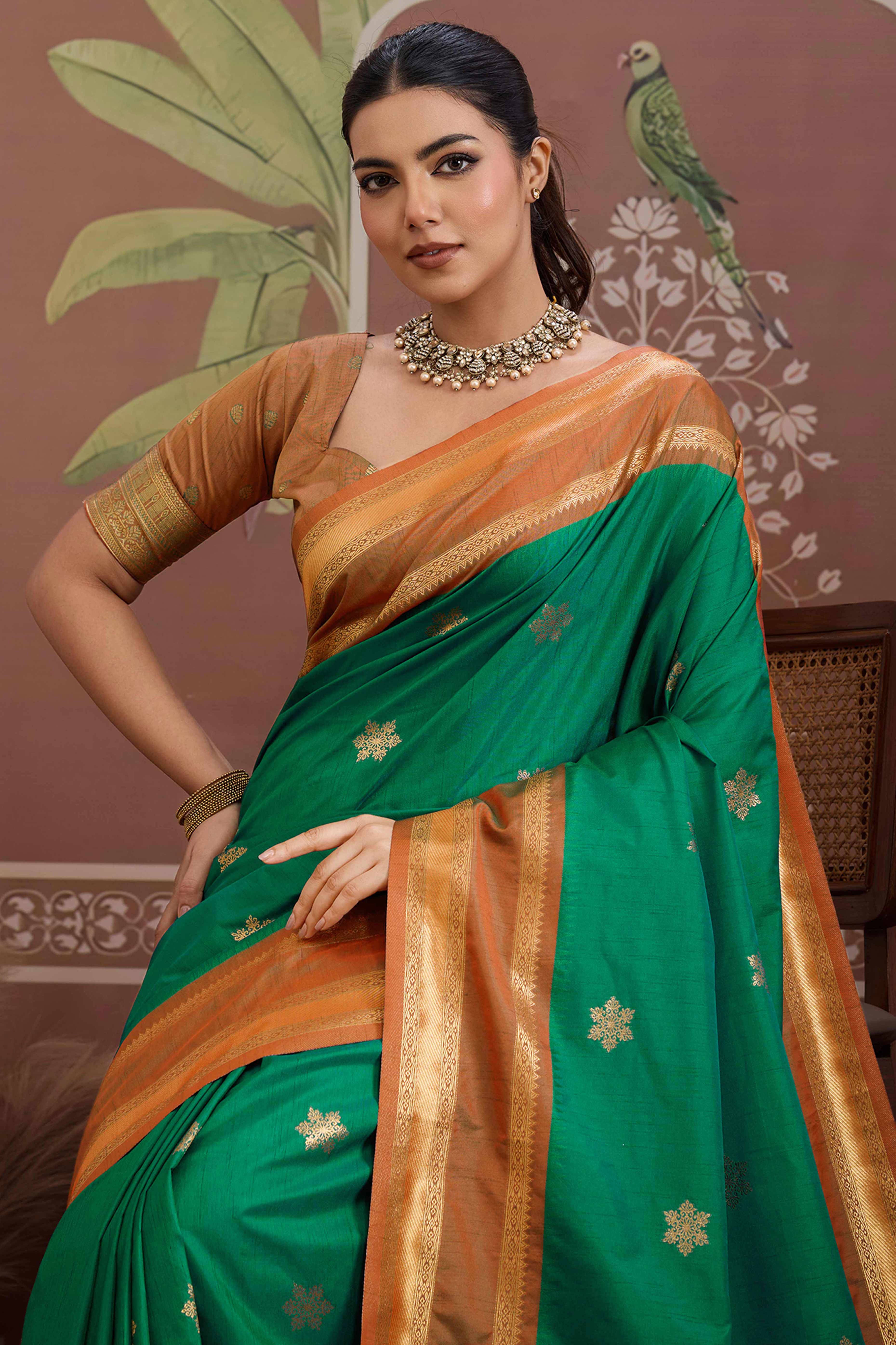 Luxury Style Green Saree in Silk Blend with Intricate Zari Work